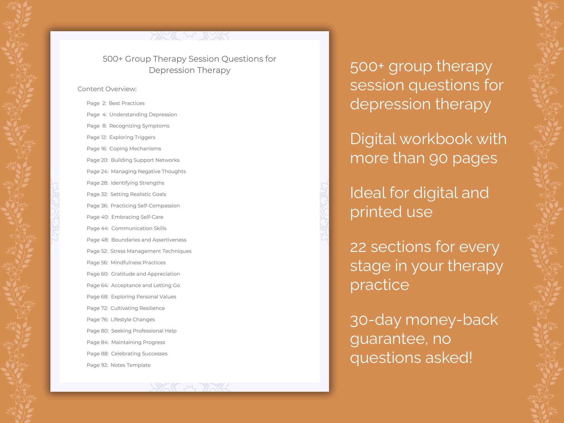 Depression Group Therapy Therapist Worksheets