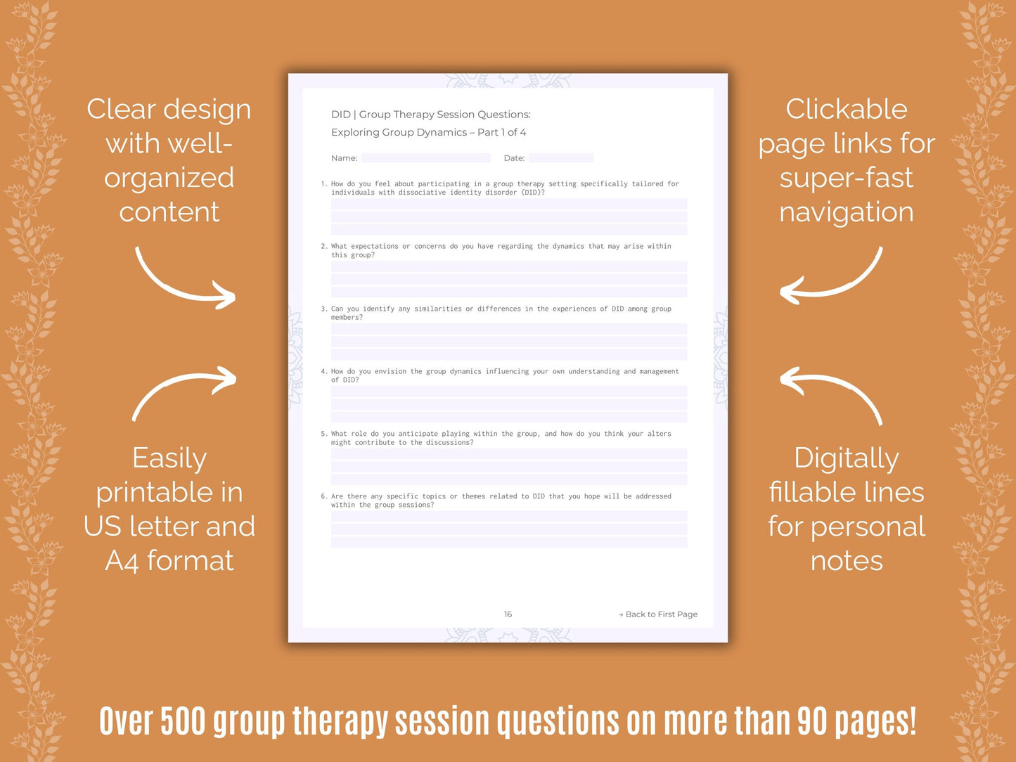 Dissociative Identity Disorder (DID) Group Therapy Counseling Templates