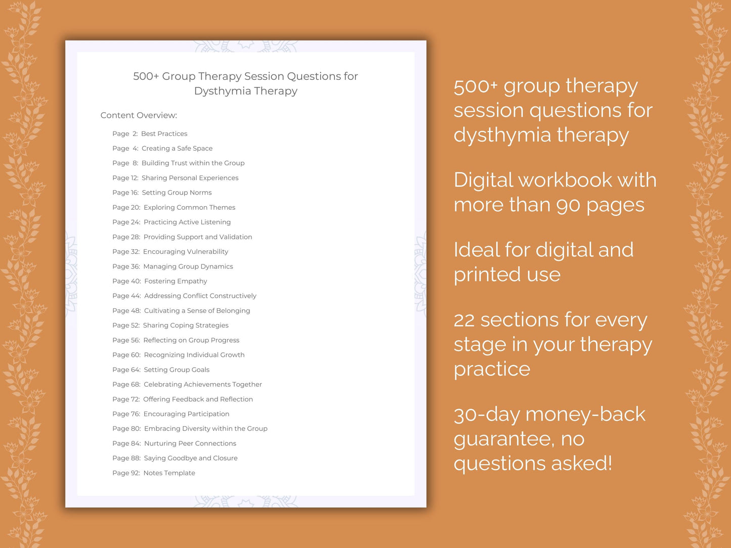 Dysthymia Group Therapy Therapist Worksheets