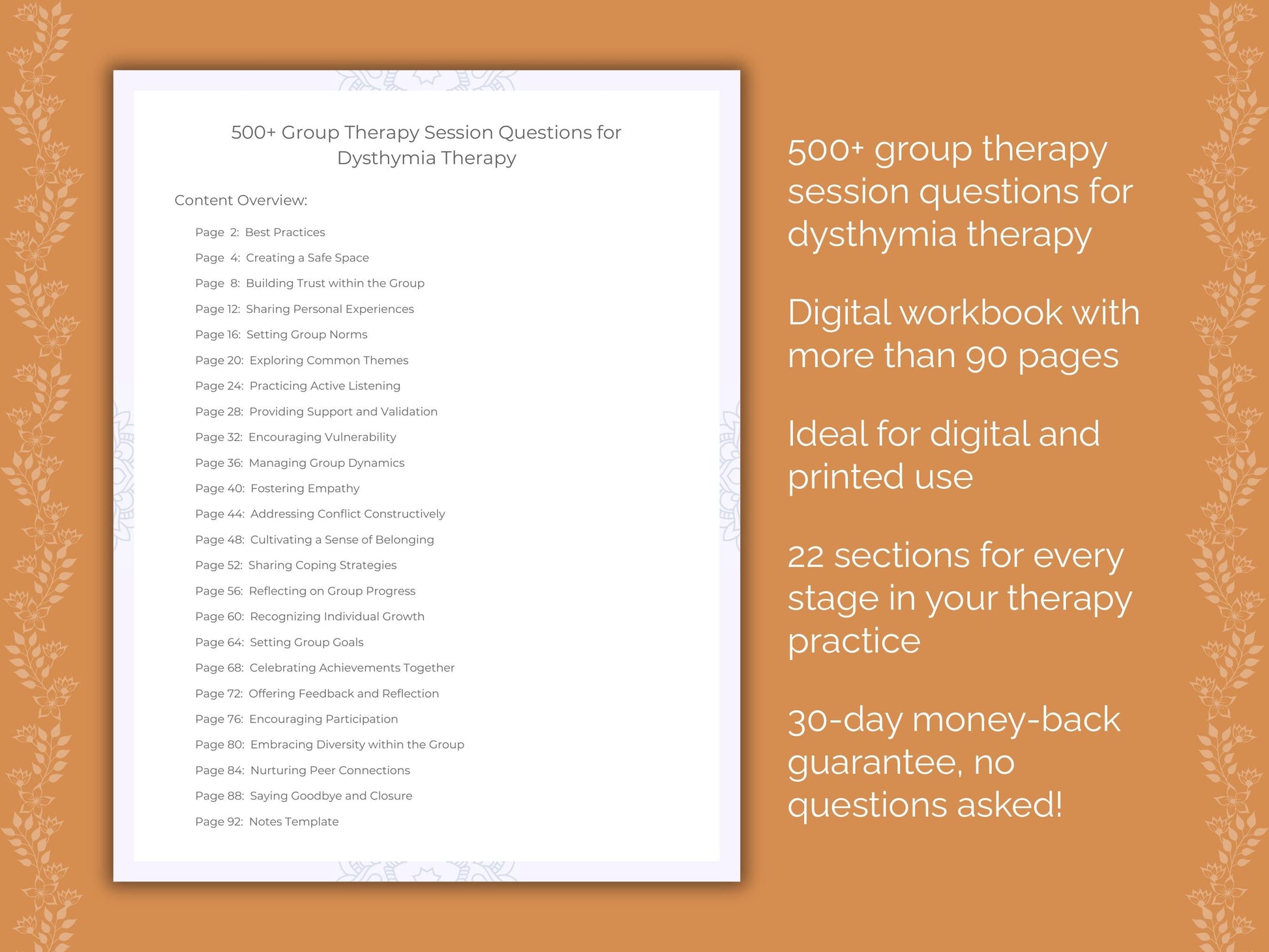 Dysthymia Group Therapy Therapist Worksheets