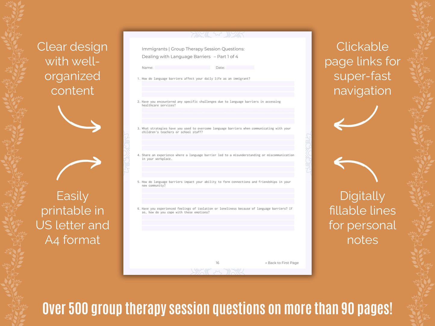 Immigrants Group Therapy Counseling Templates