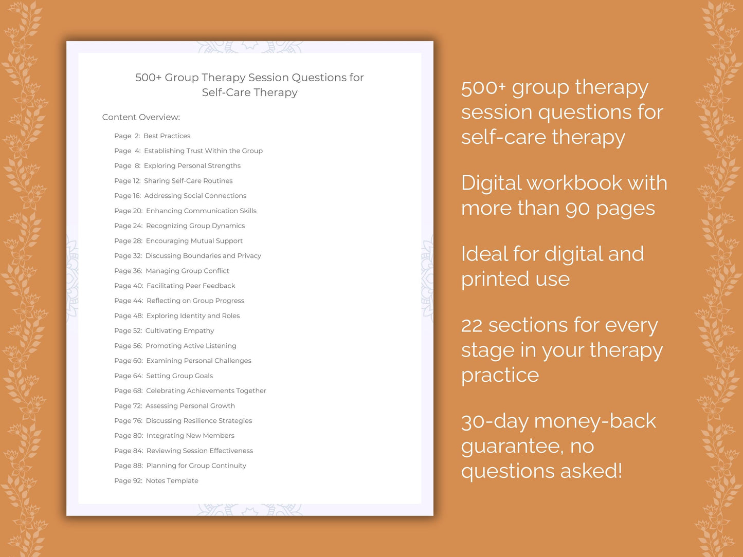 Self-Care Group Therapy Therapist Worksheets