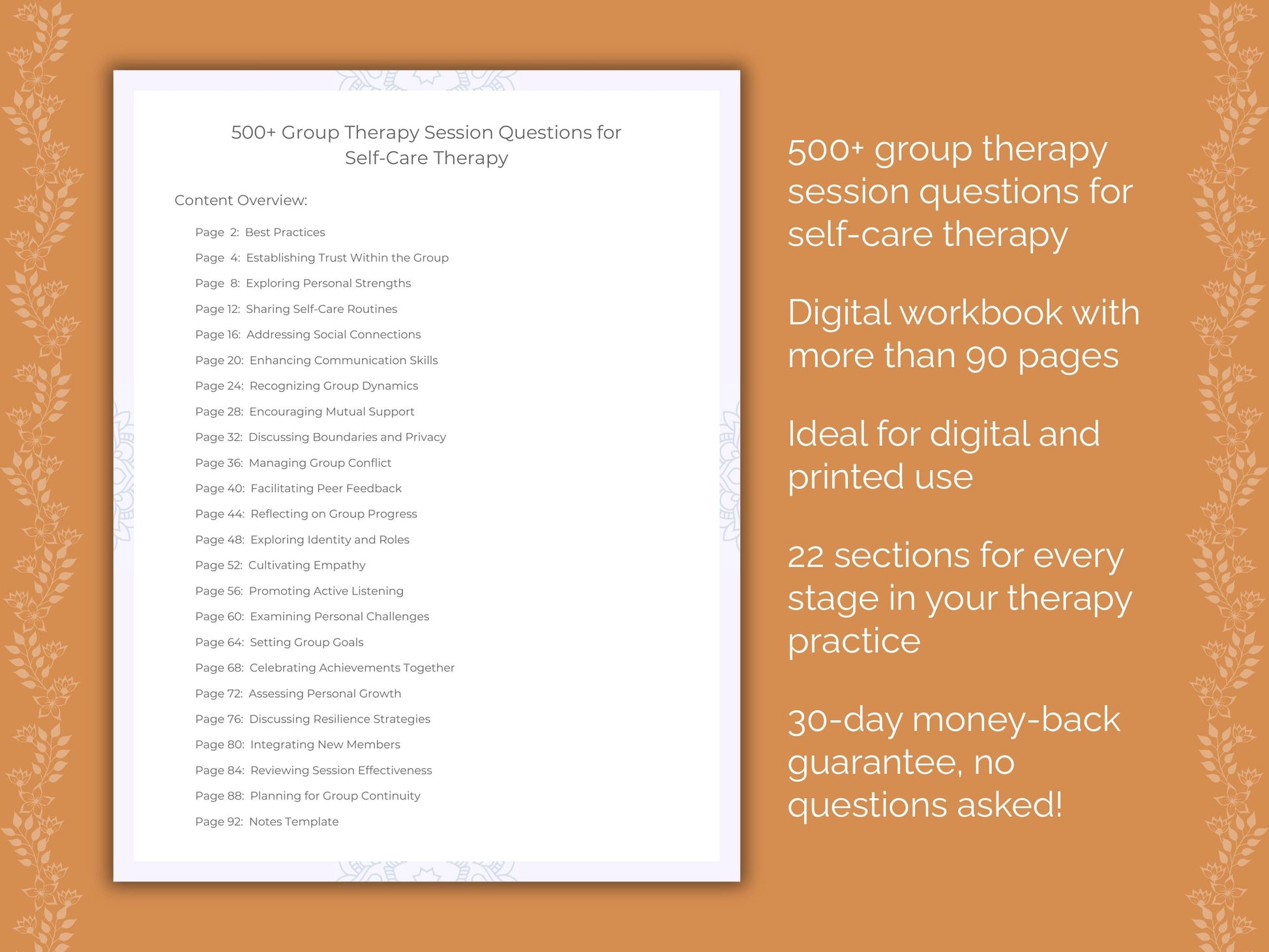 Self-Care Group Therapy Therapist Worksheets