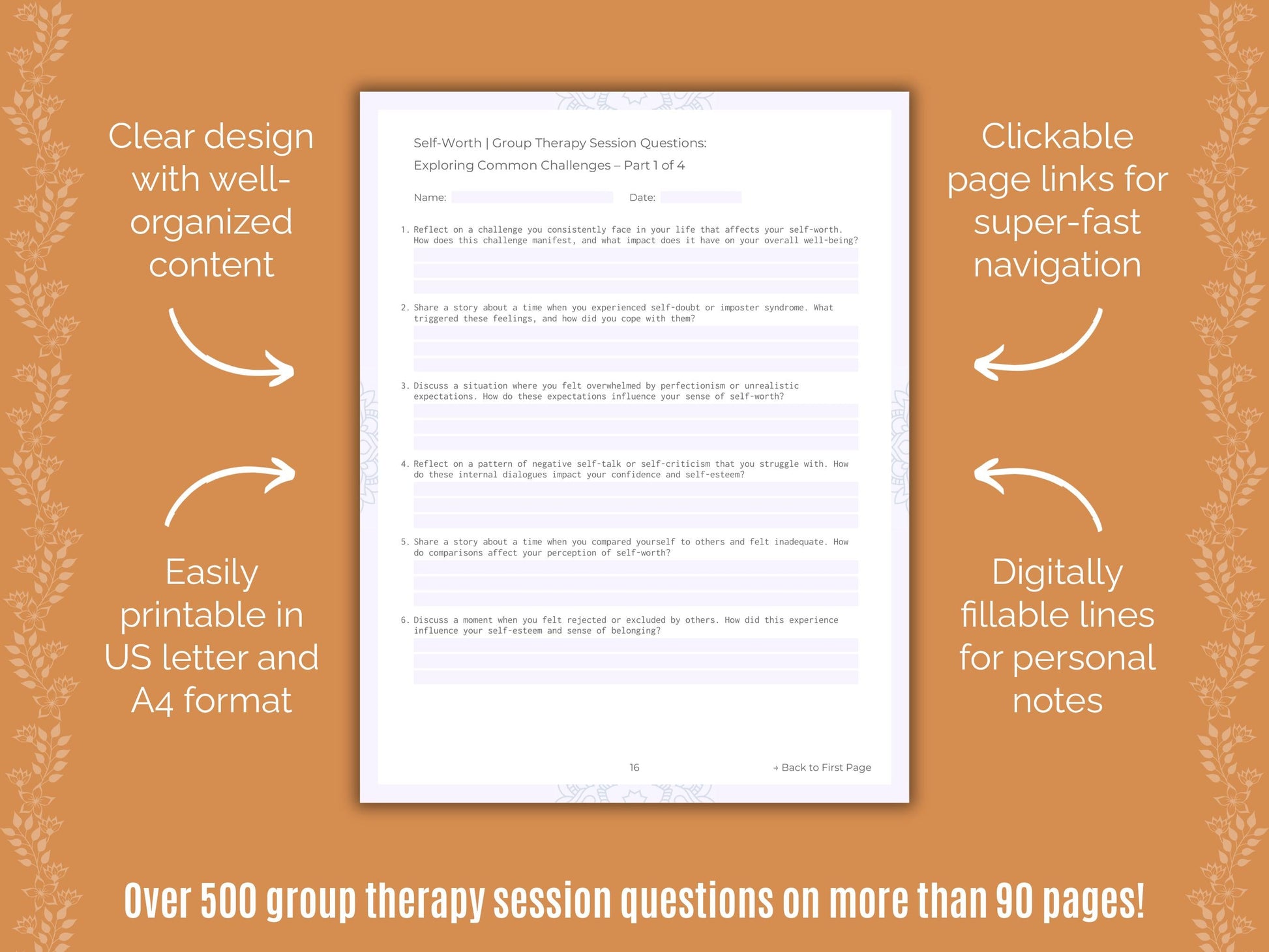 Self-Worth Group Therapy Counseling Templates