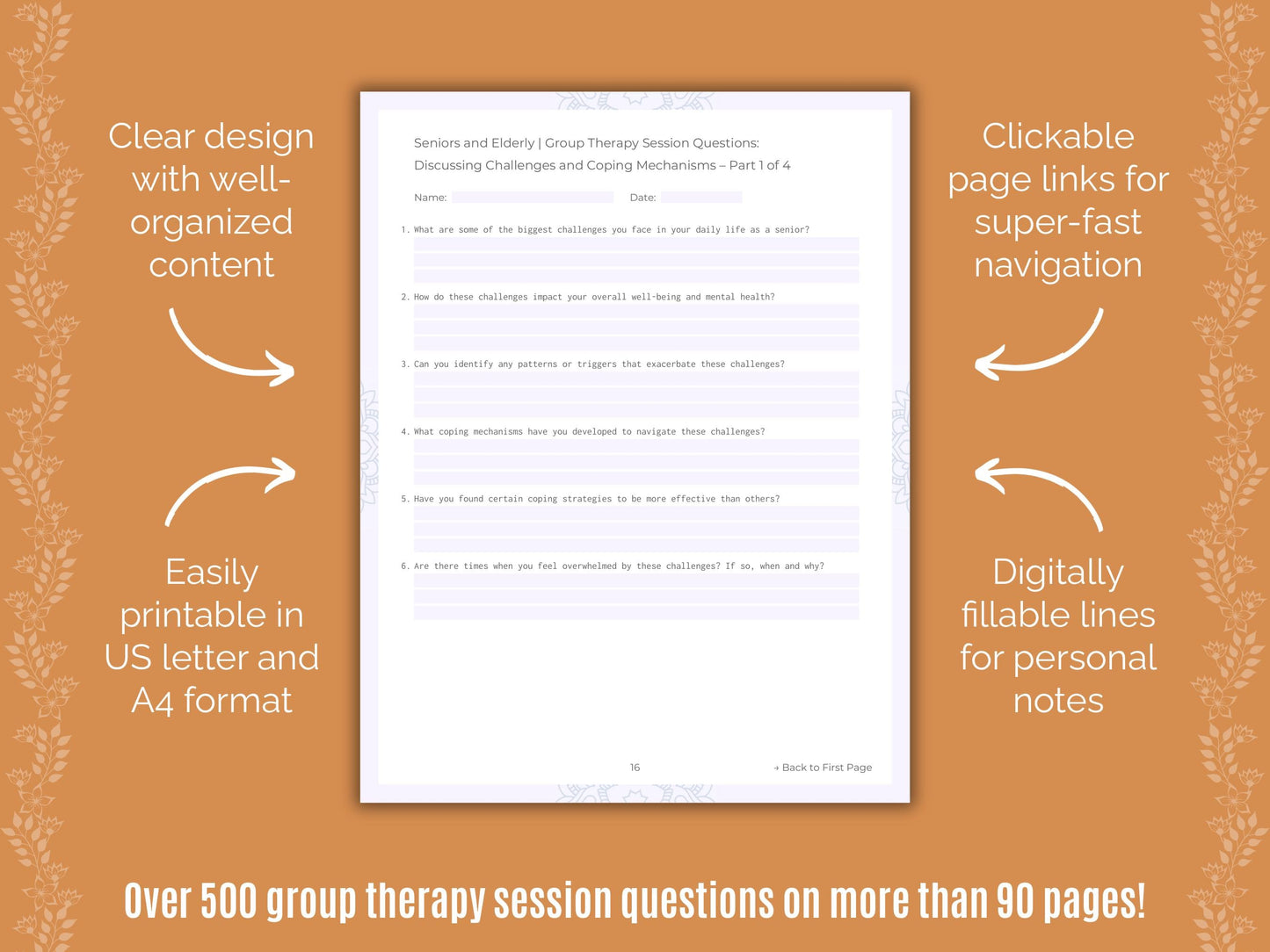 Seniors and Elderly Group Therapy Counseling Templates