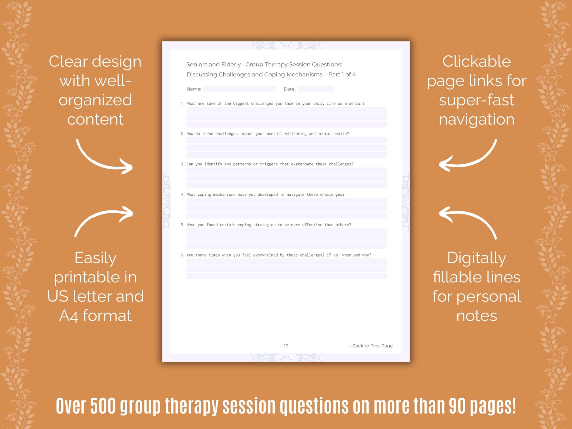 Seniors and Elderly Group Therapy Counseling Templates