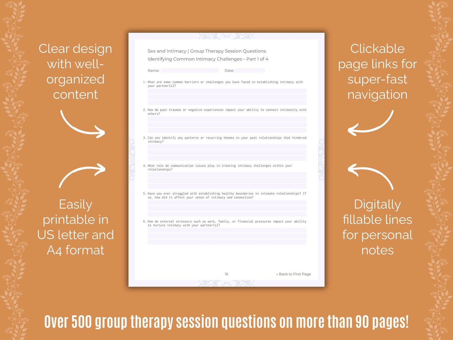Sex and Intimacy Group Therapy Counseling Templates