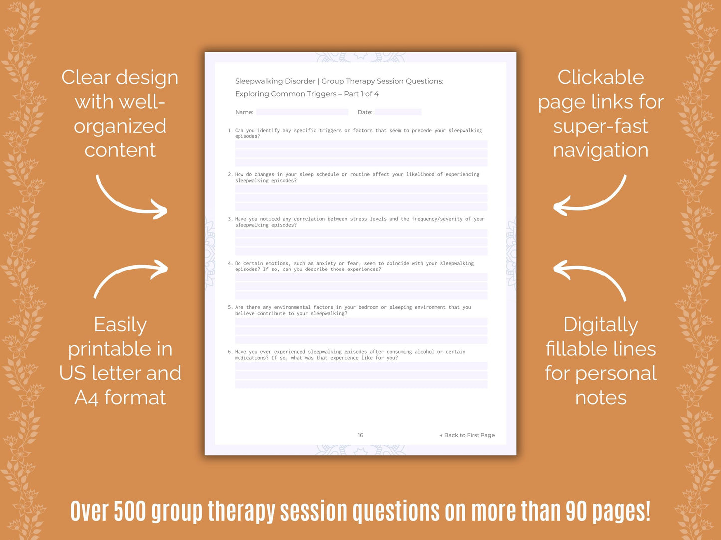 Sleepwalking Disorder Group Therapy Counseling Templates