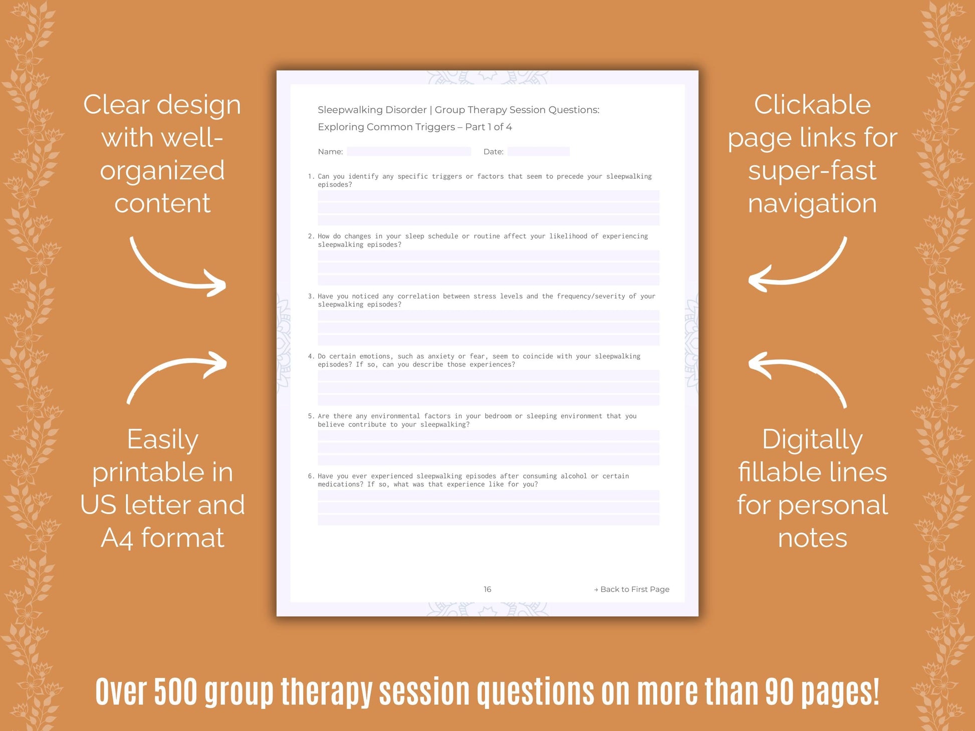 Sleepwalking Disorder Group Therapy Counseling Templates