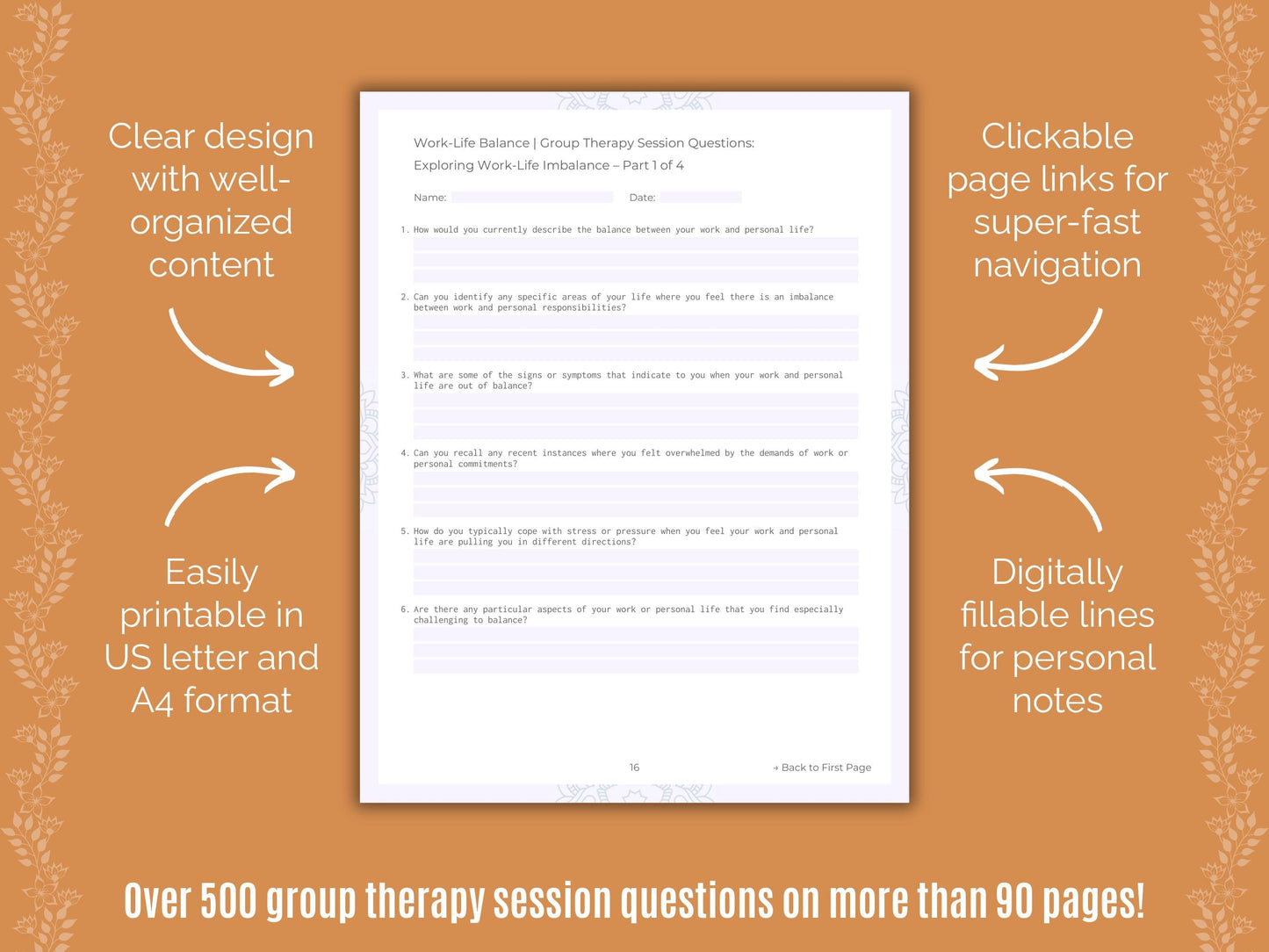 Work-Life Balance Group Therapy Counseling Templates