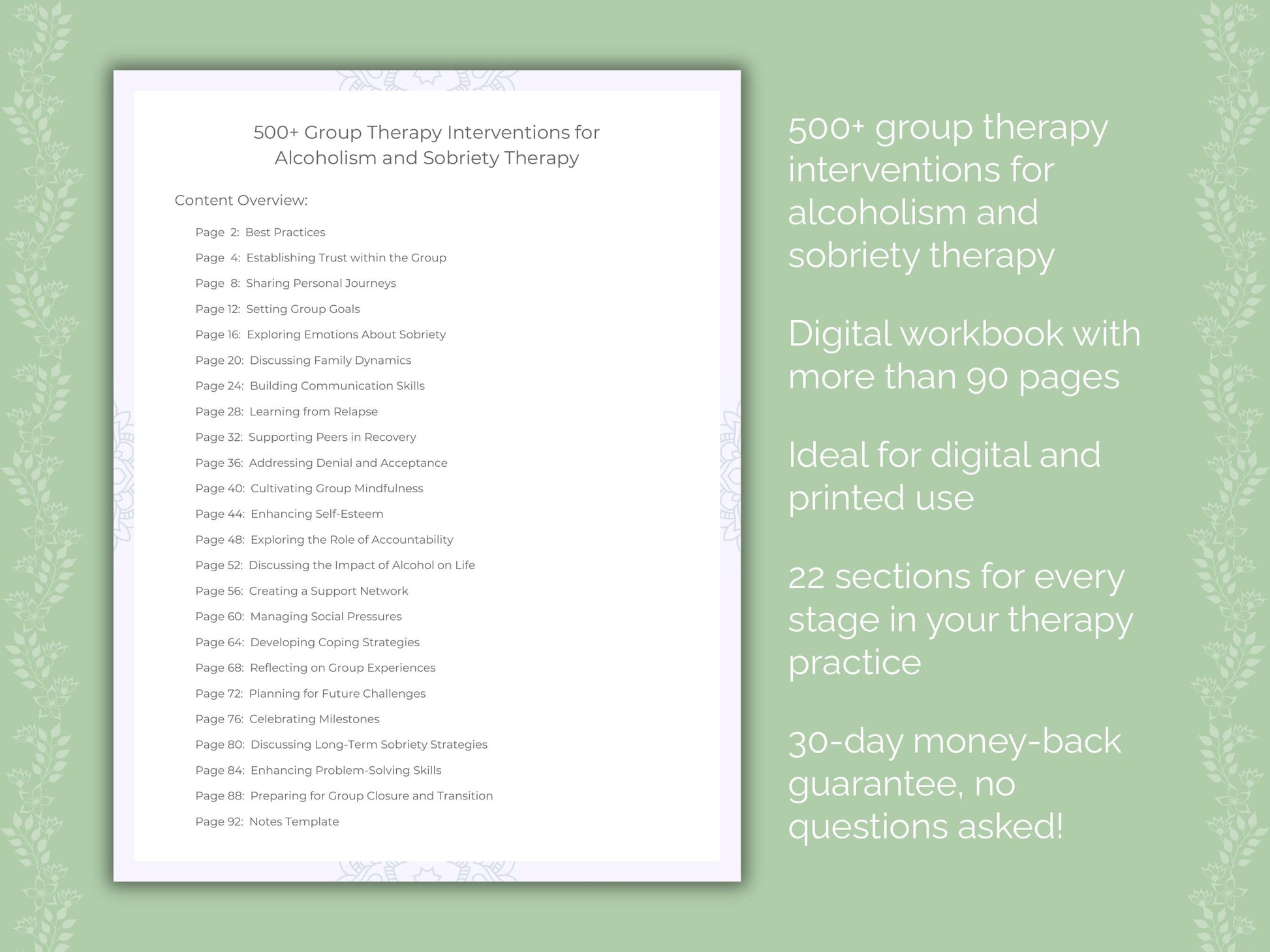 Alcoholism and Sobriety Group Therapy Therapist Worksheets