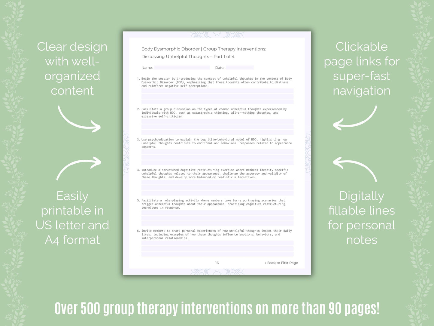 Body Dysmorphic Disorder (BDD) Group Therapy Counseling Templates