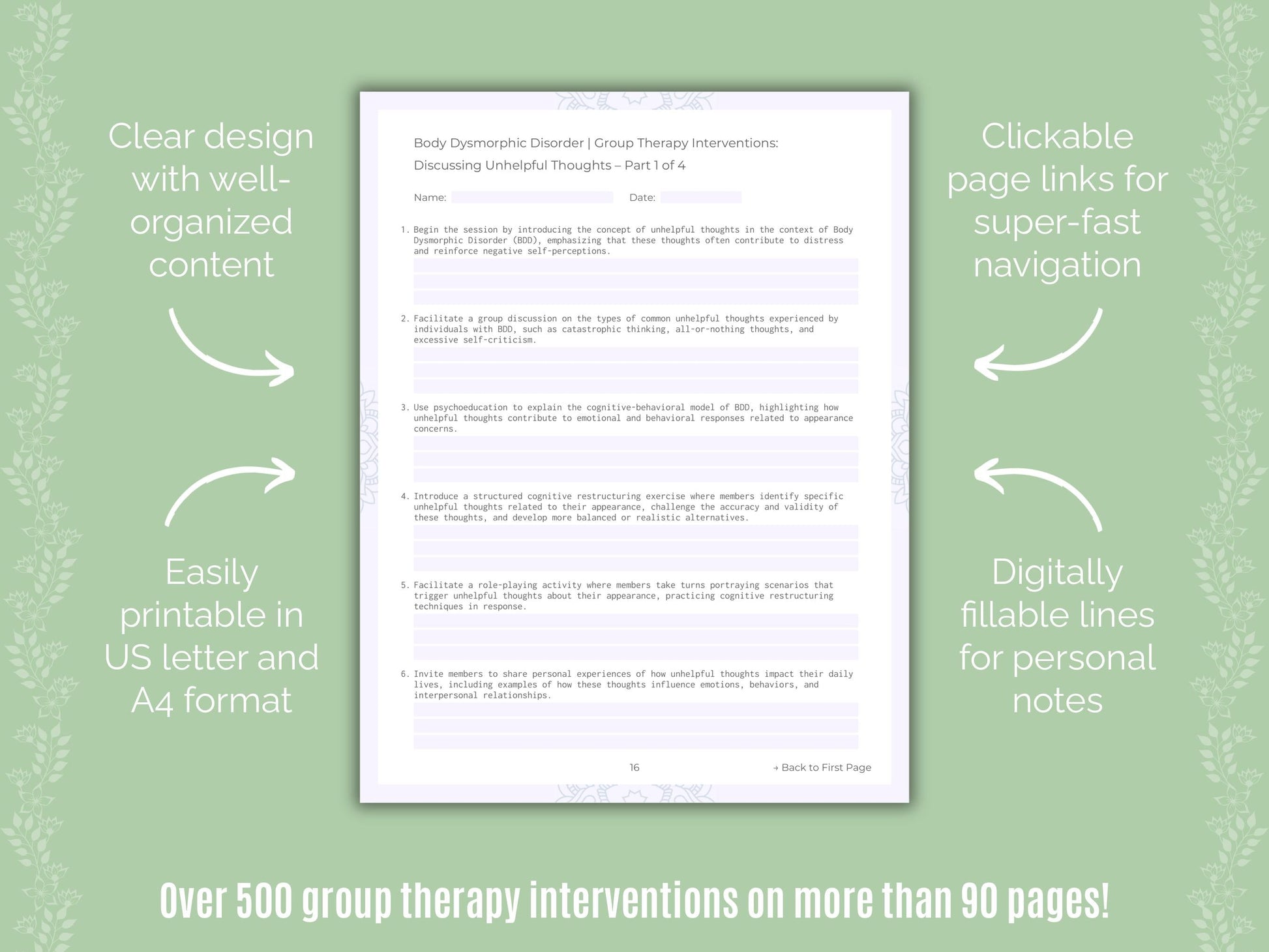 Body Dysmorphic Disorder (BDD) Group Therapy Counseling Templates