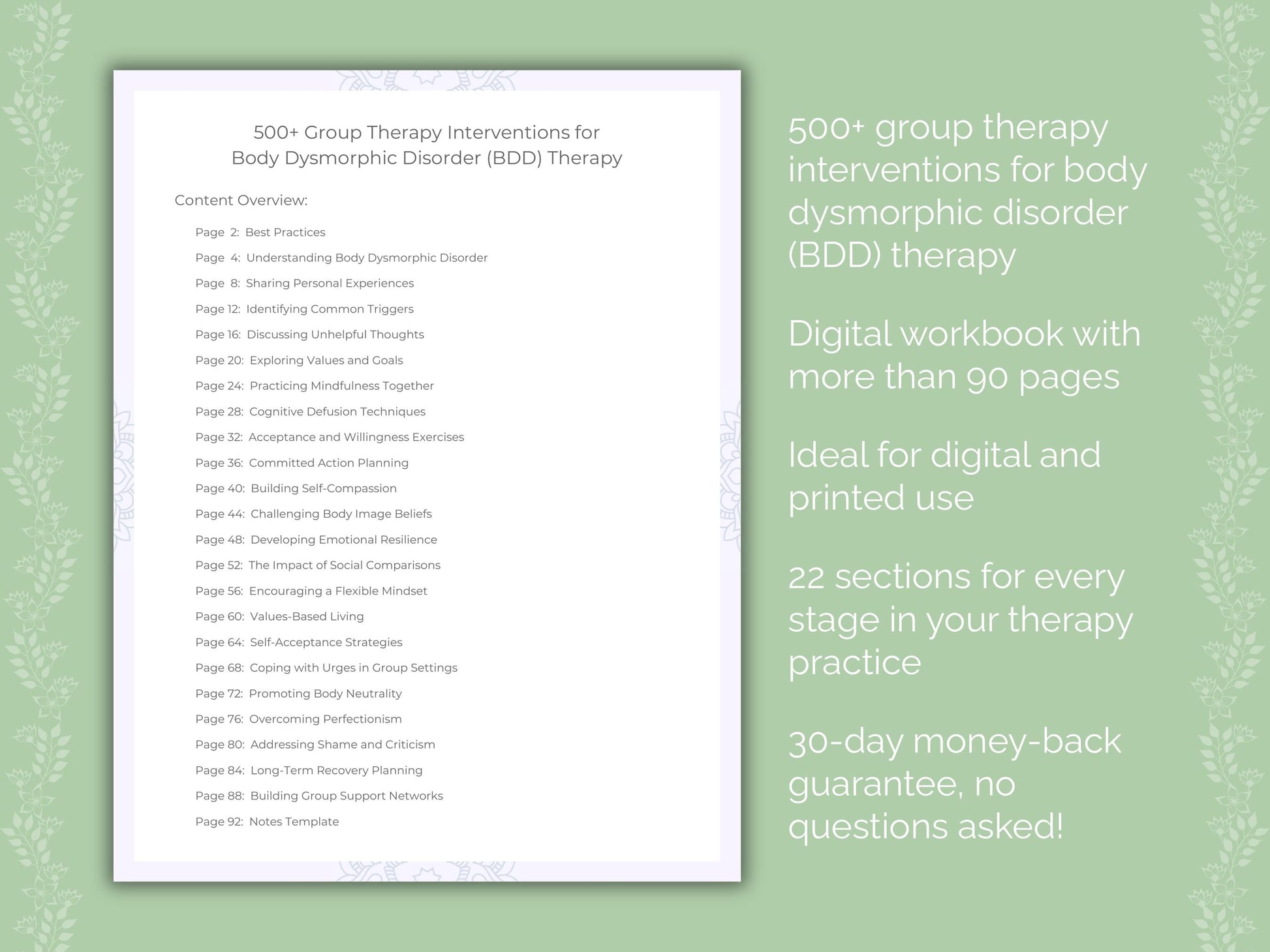 Body Dysmorphic Disorder (BDD) Group Therapy Therapist Worksheets