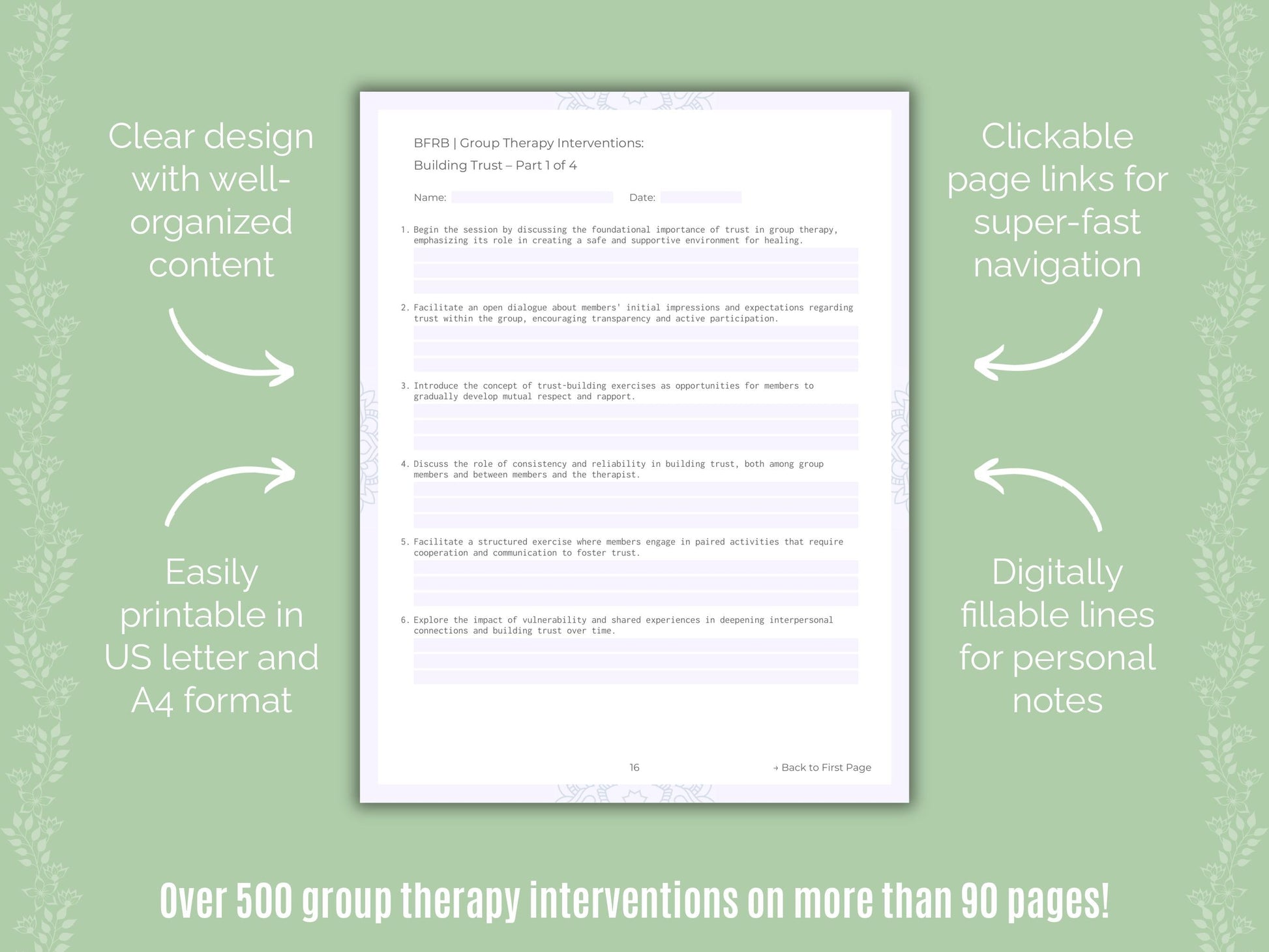 Body-Focused Repetitive Behavior (BFRB) Group Therapy Counseling Templates