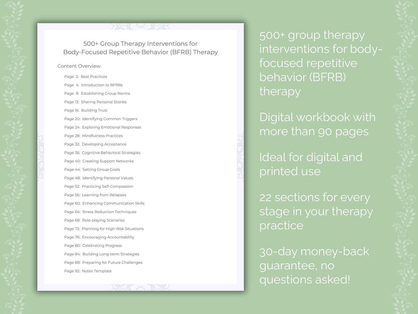 Body-Focused Repetitive Behavior (BFRB) Group Therapy Therapist Worksheets