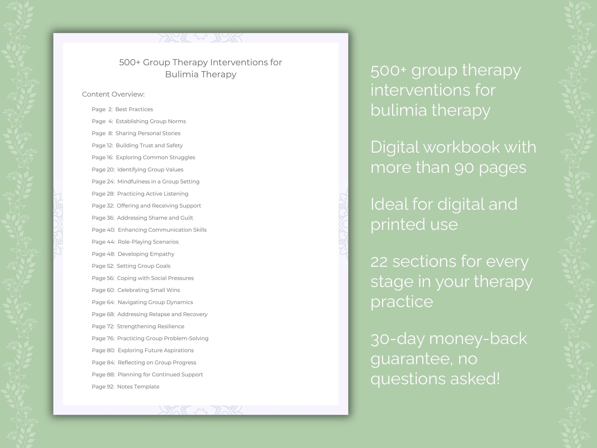 Bulimia Group Therapy Therapist Worksheets