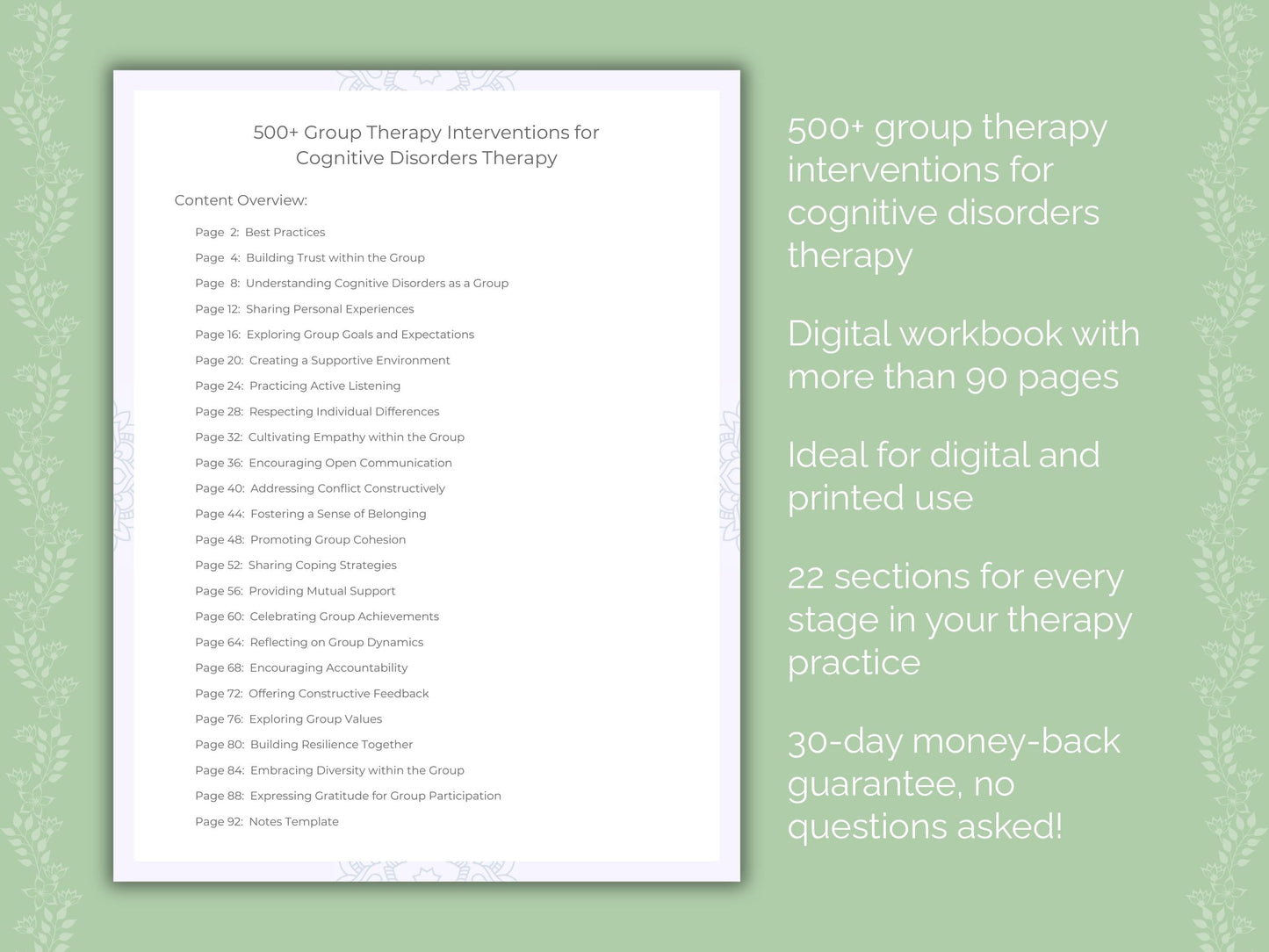 Cognitive Disorders Group Therapy Therapist Worksheets