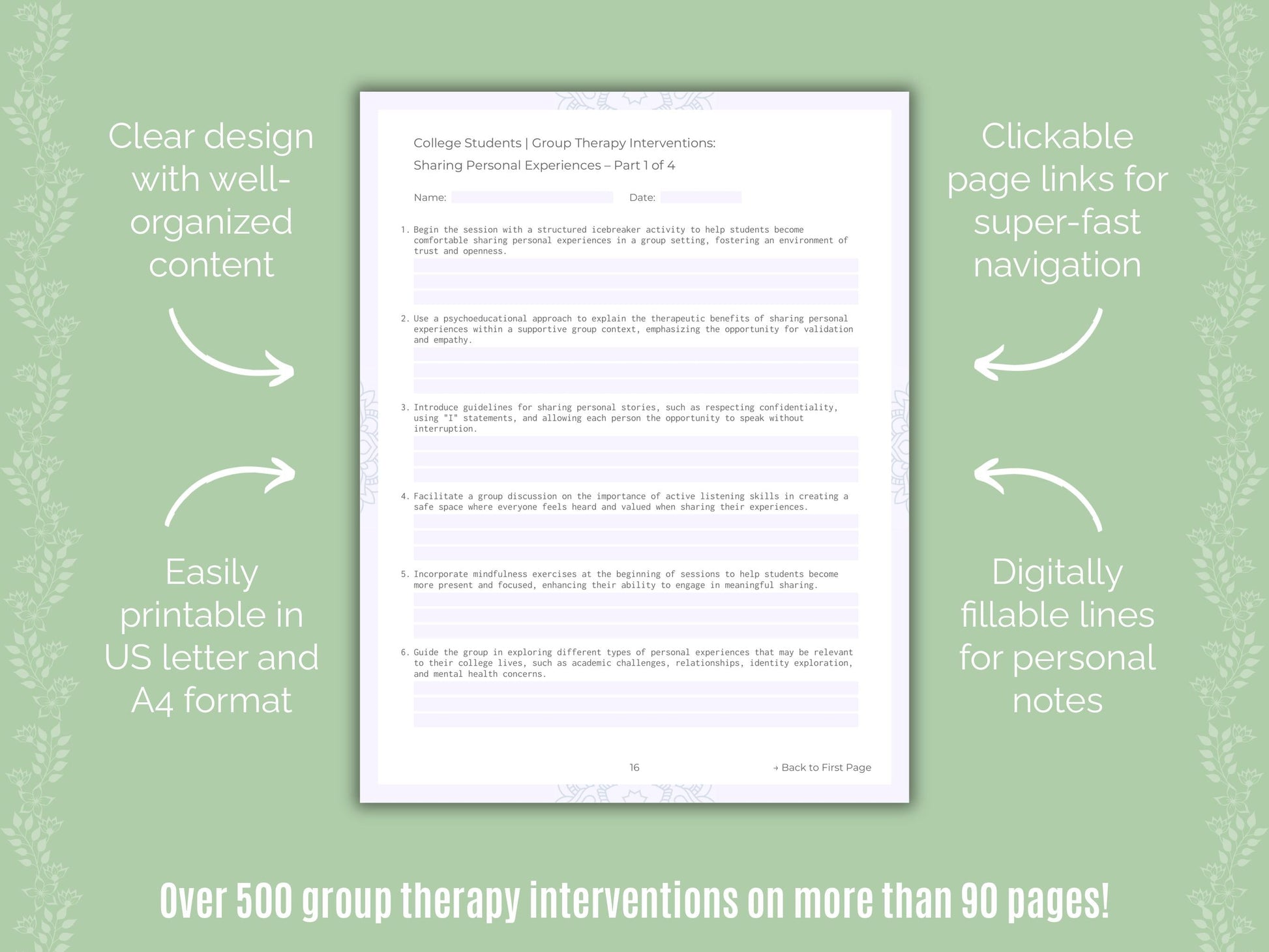 College Students Group Therapy Counseling Templates