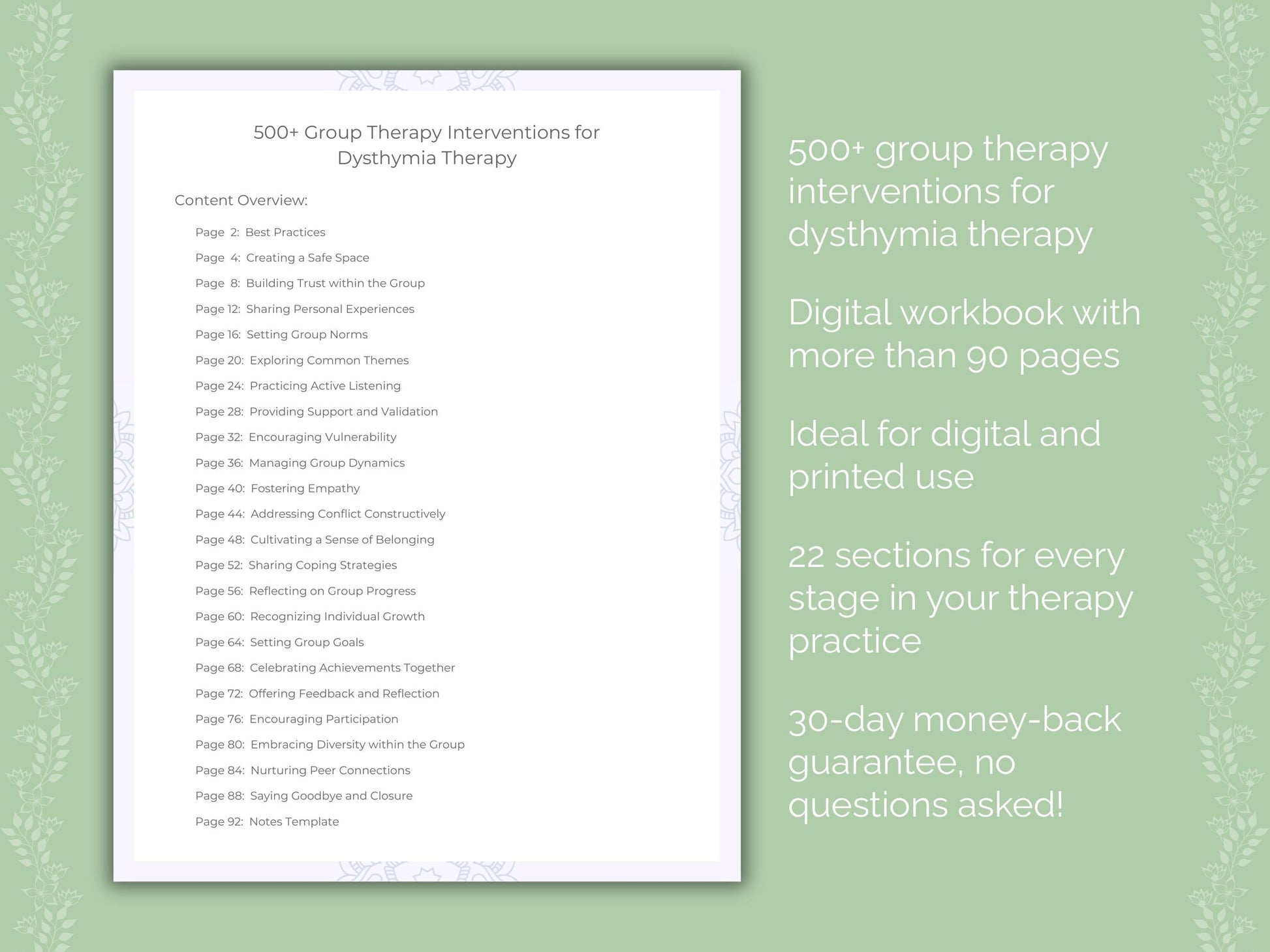 Dysthymia Group Therapy Therapist Worksheets