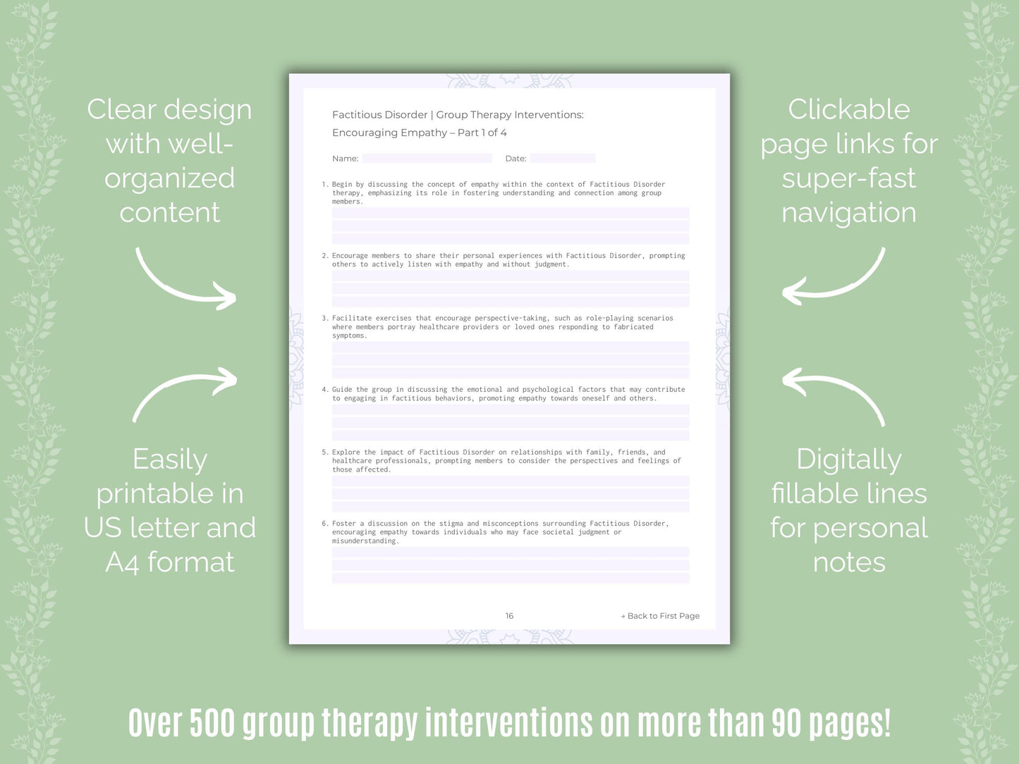 Factitious Disorder Group Therapy Counseling Templates