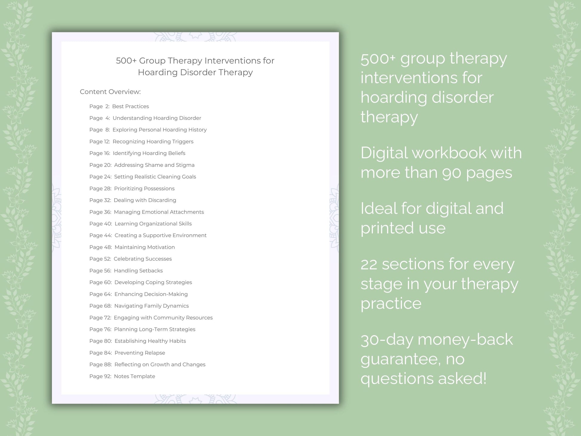 Hoarding Disorder Group Therapy Therapist Worksheets