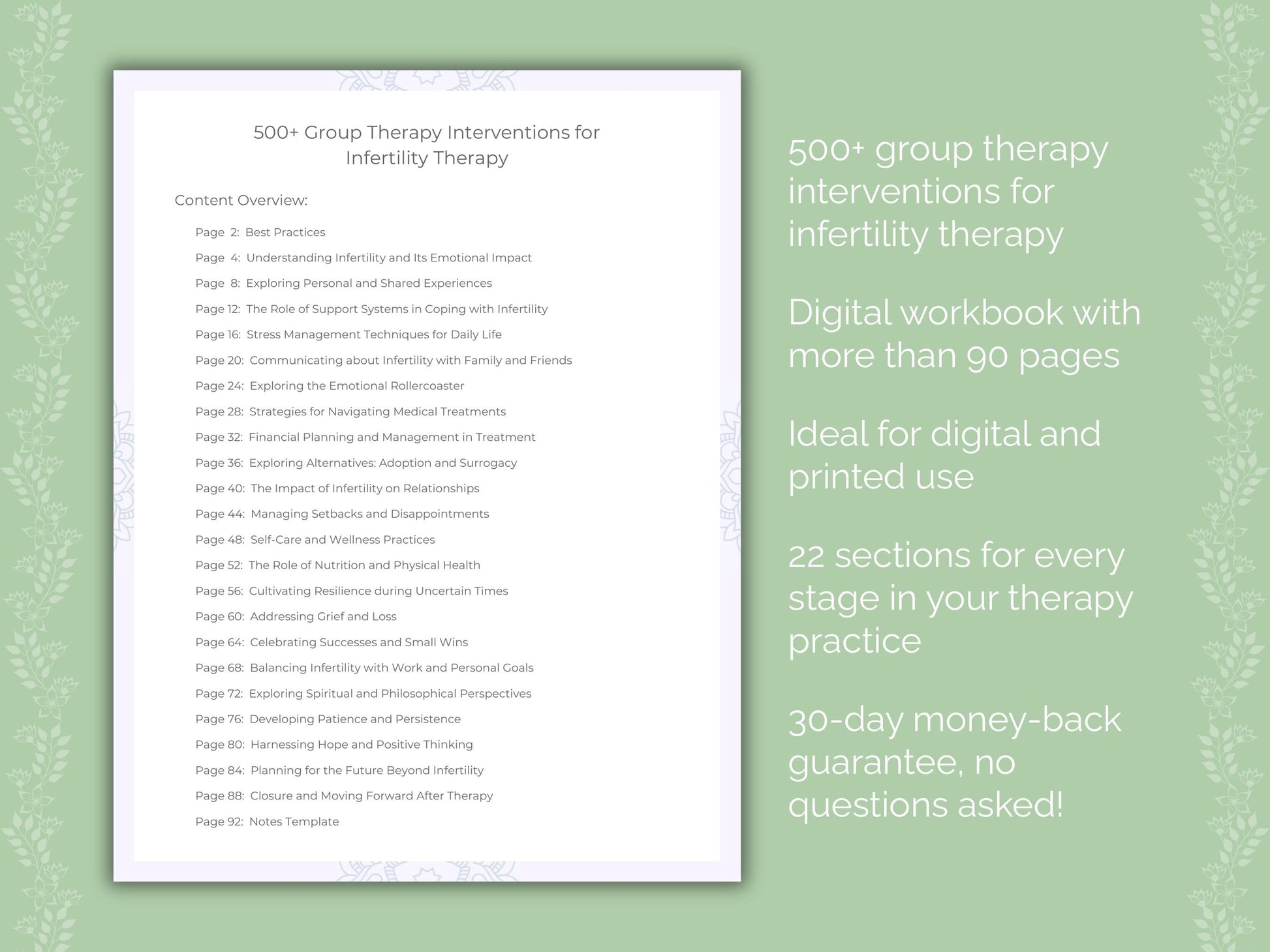 Infertility Group Therapy Therapist Worksheets