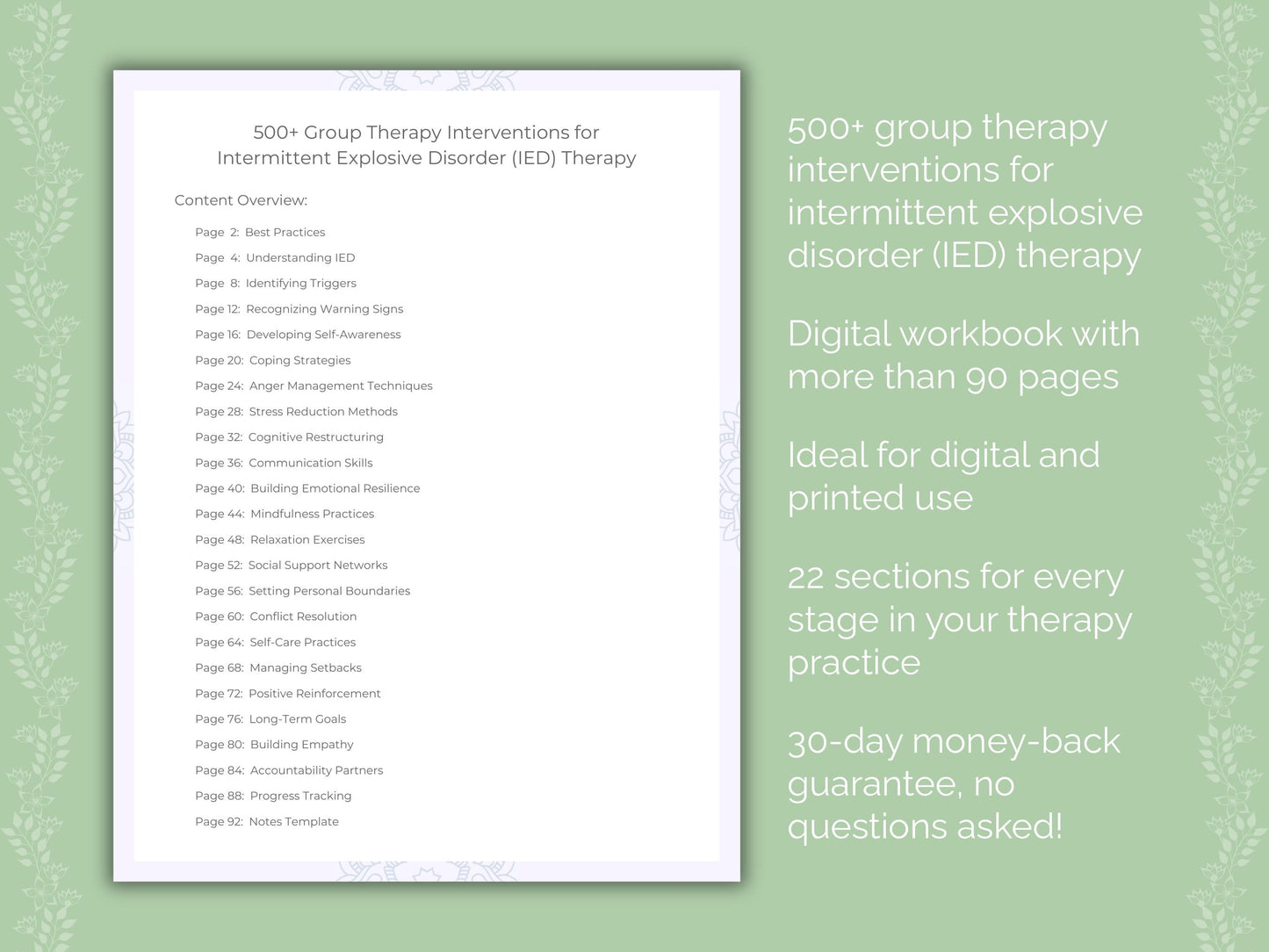 Intermittent Explosive Disorder (IED) Group Therapy Therapist Worksheets