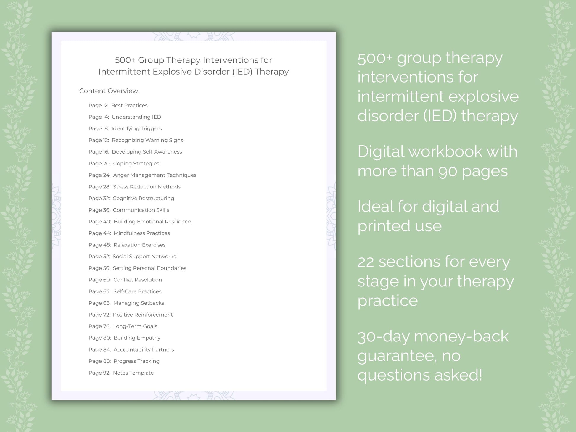Intermittent Explosive Disorder (IED) Group Therapy Therapist Worksheets
