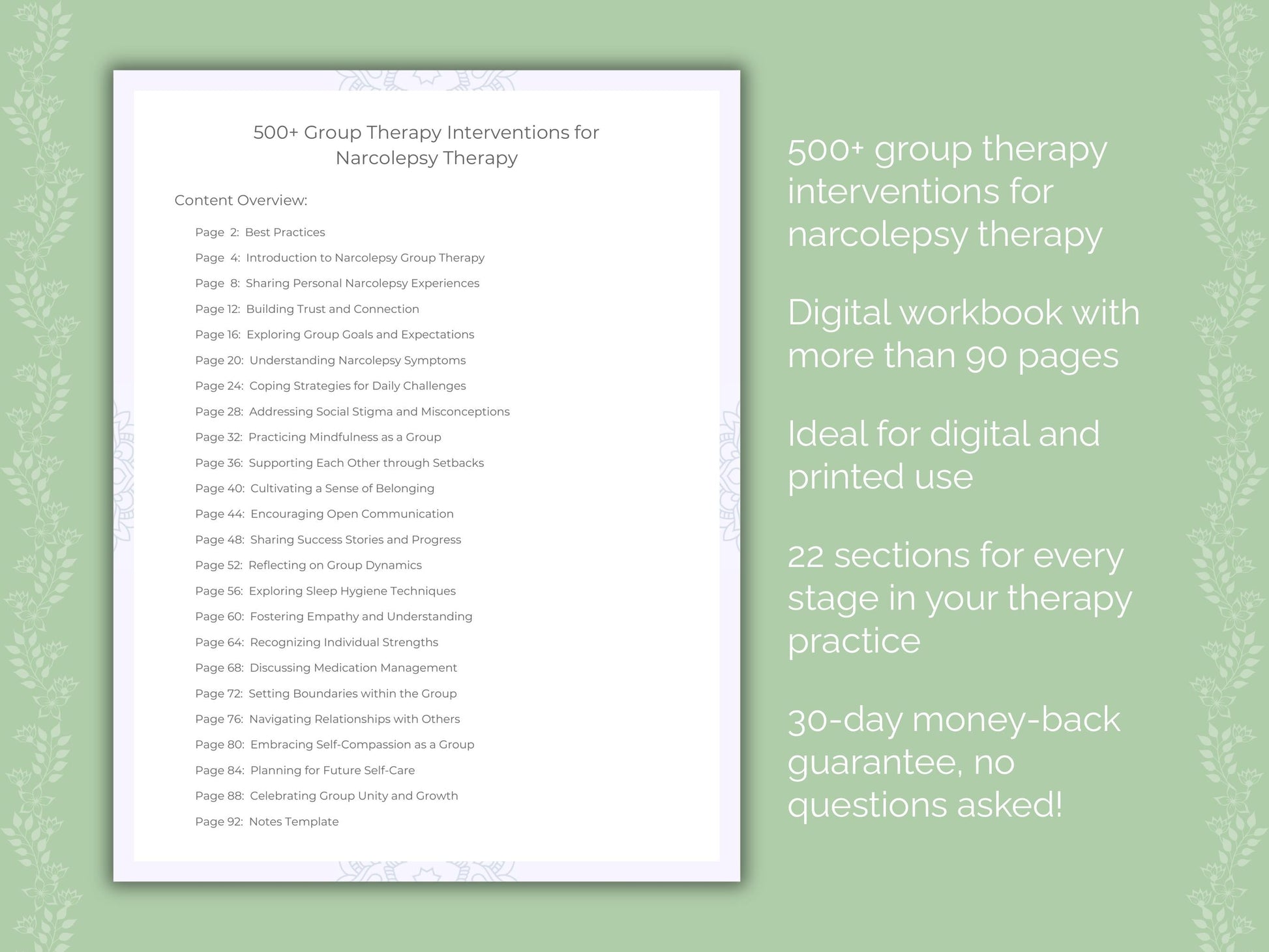 Narcolepsy Group Therapy Therapist Worksheets