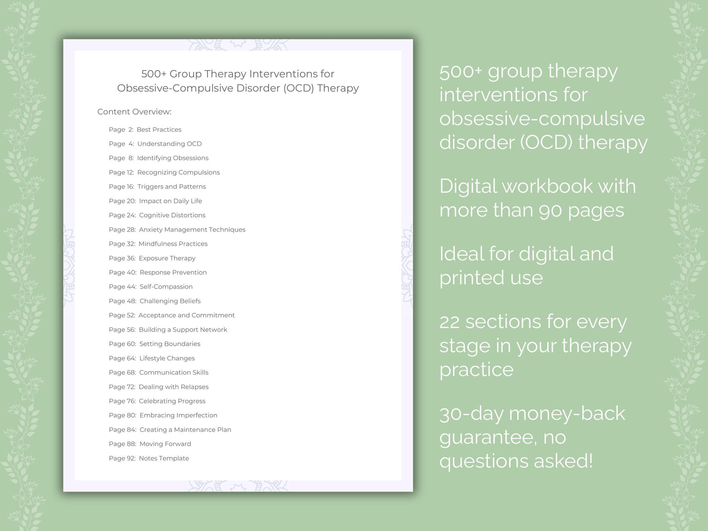 Obsessive-Compulsive Disorder (OCD) Group Therapy Therapist Worksheets