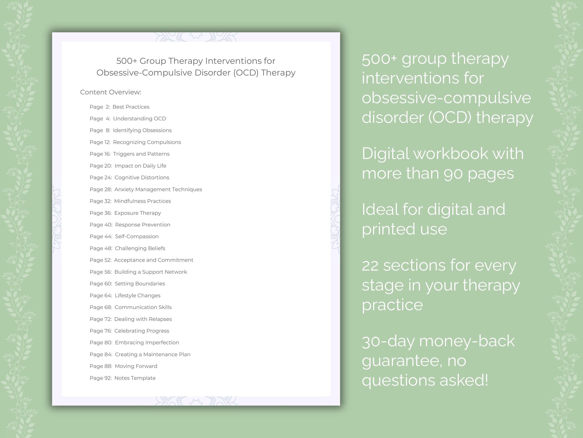 Obsessive-Compulsive Disorder (OCD) Group Therapy Therapist Worksheets