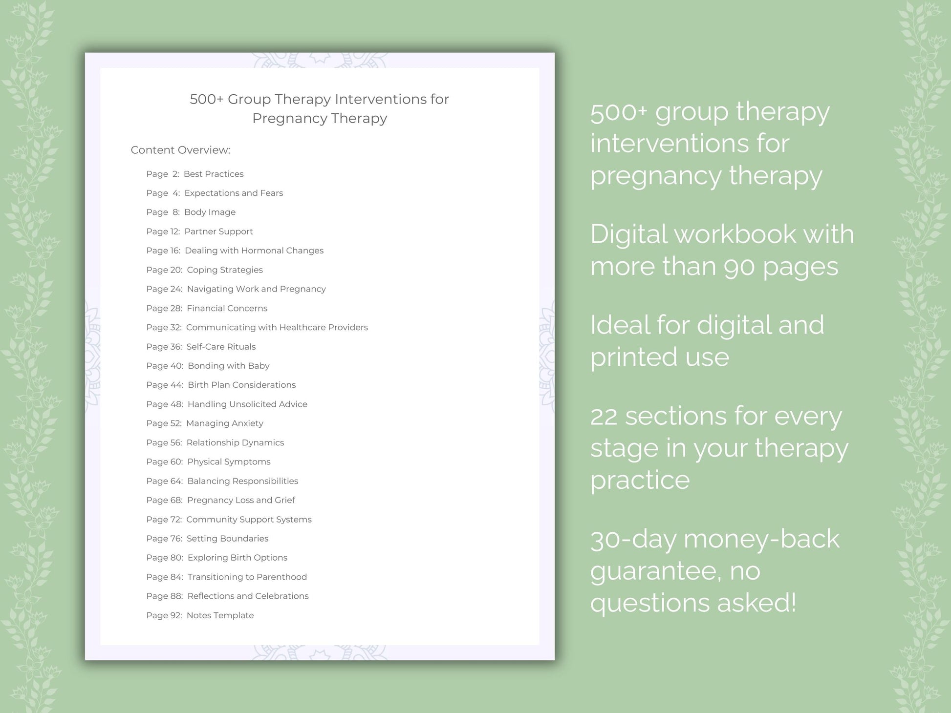 Pregnancy Group Therapy Therapist Worksheets