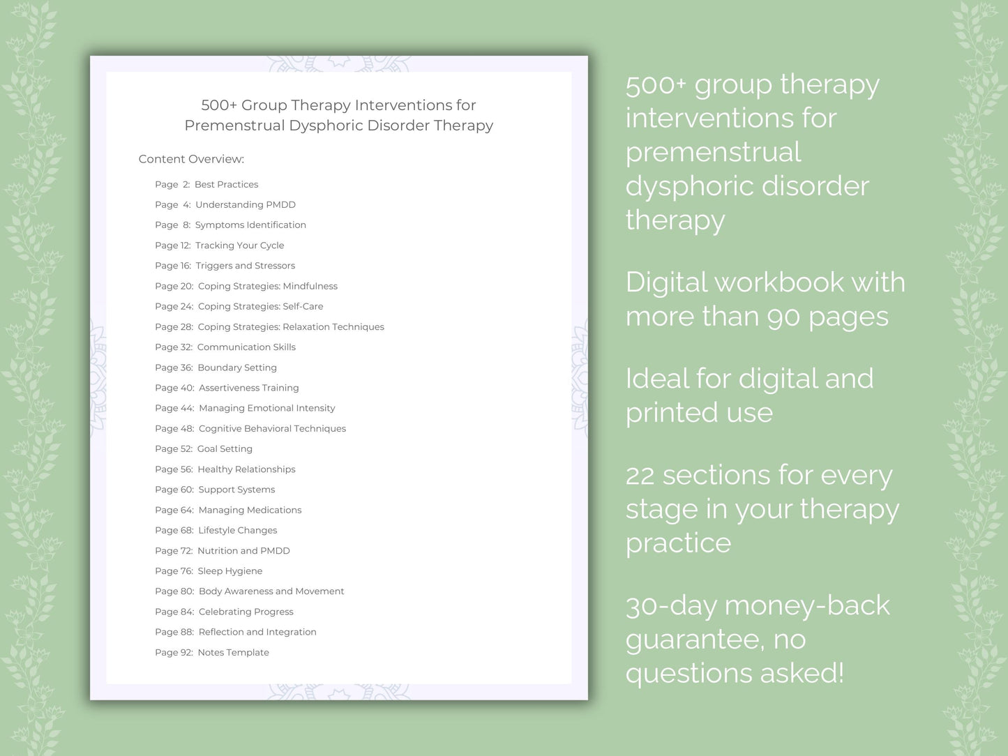 Premenstrual Dysphoric Disorder Group Therapy Therapist Worksheets