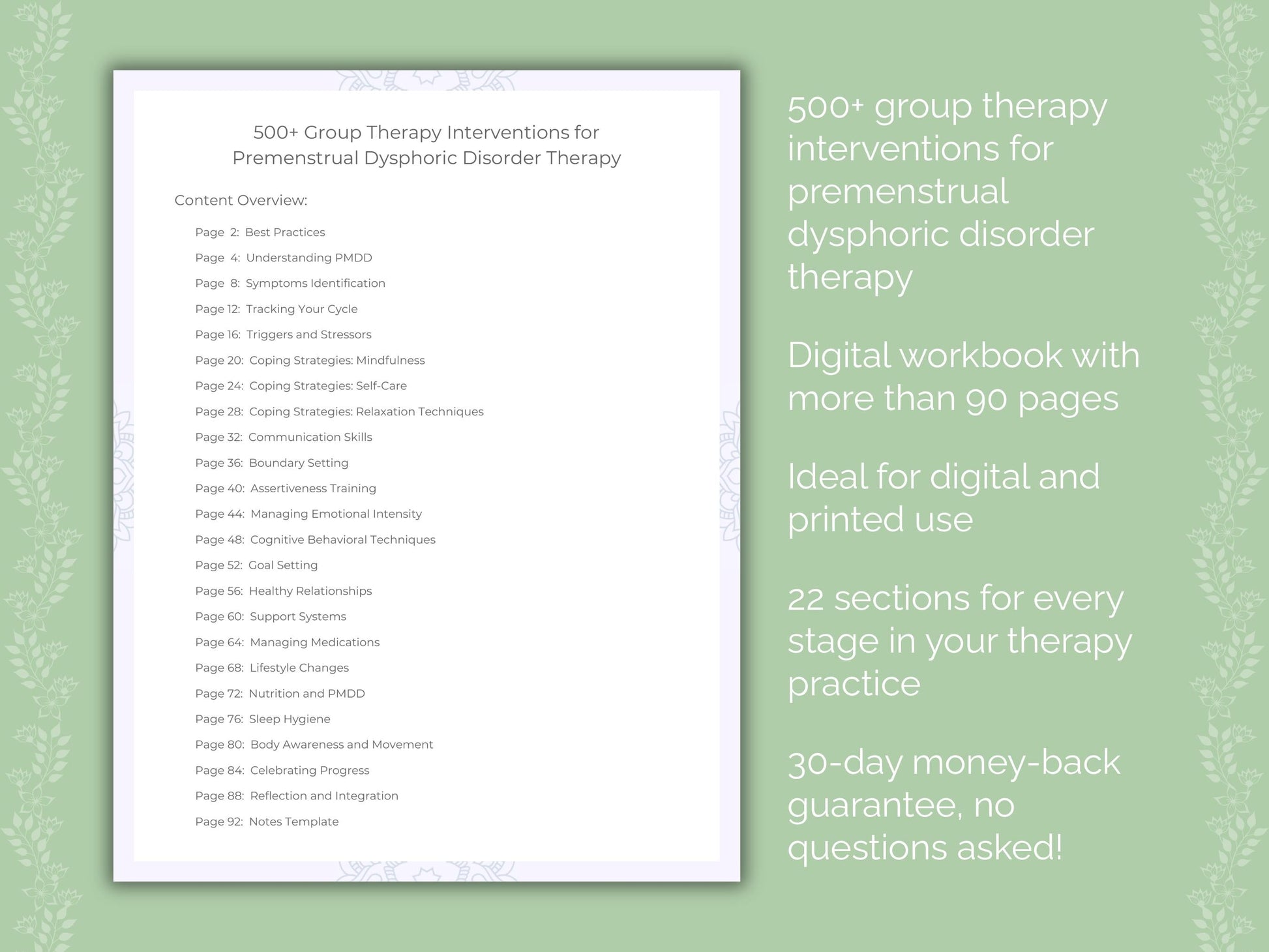 Premenstrual Dysphoric Disorder Group Therapy Therapist Worksheets