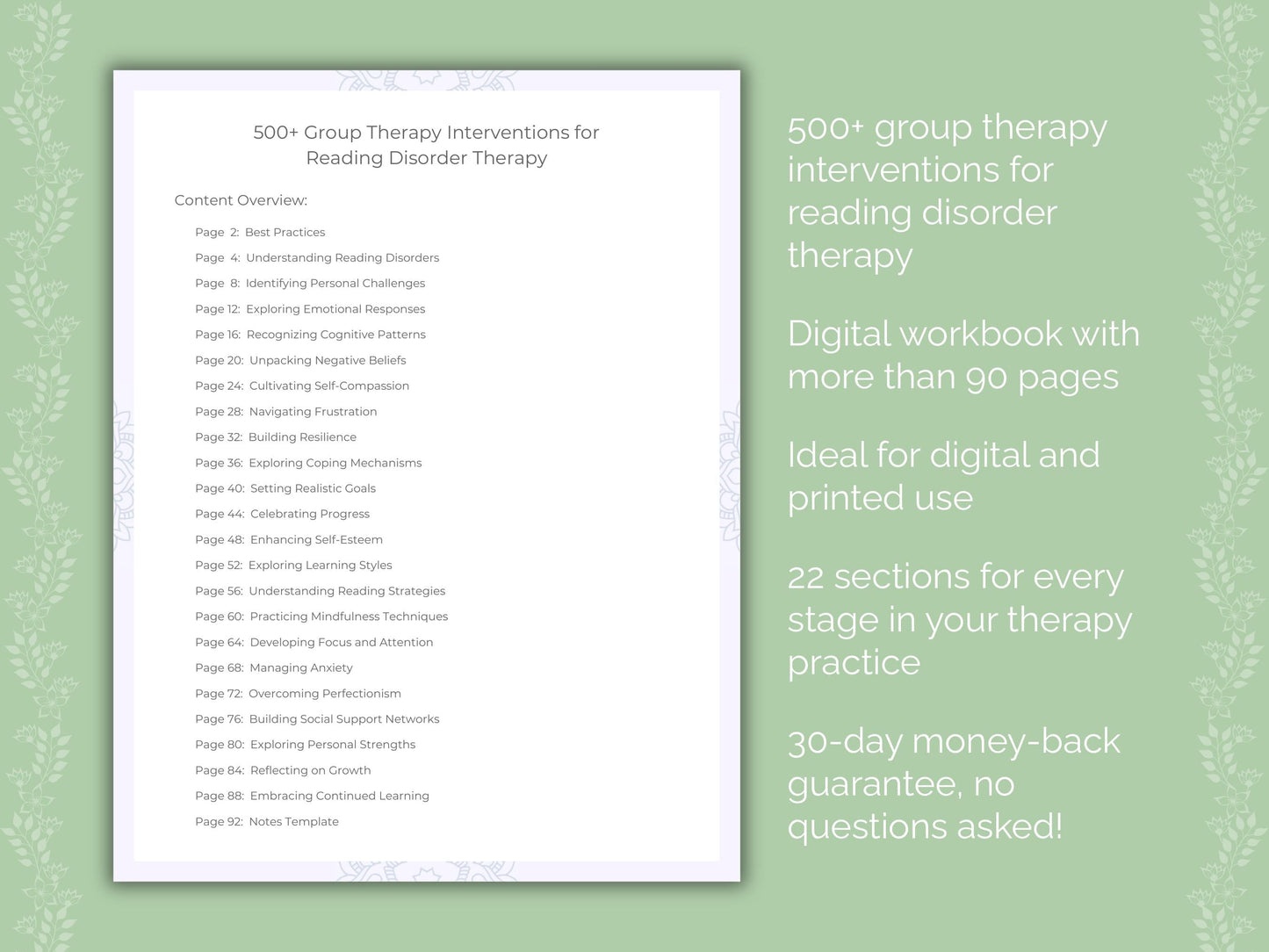 Reading Disorder Group Therapy Therapist Worksheets