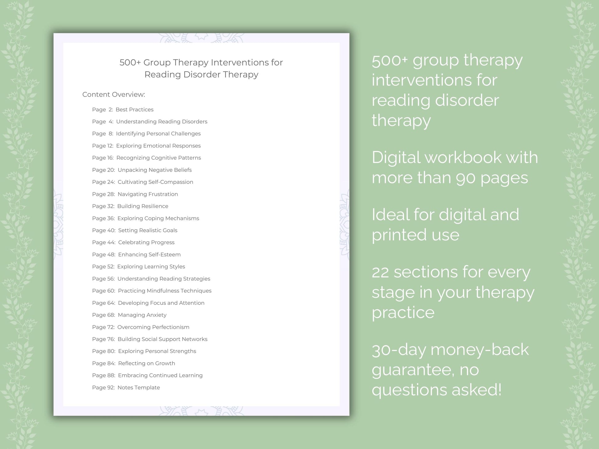 Reading Disorder Group Therapy Therapist Worksheets