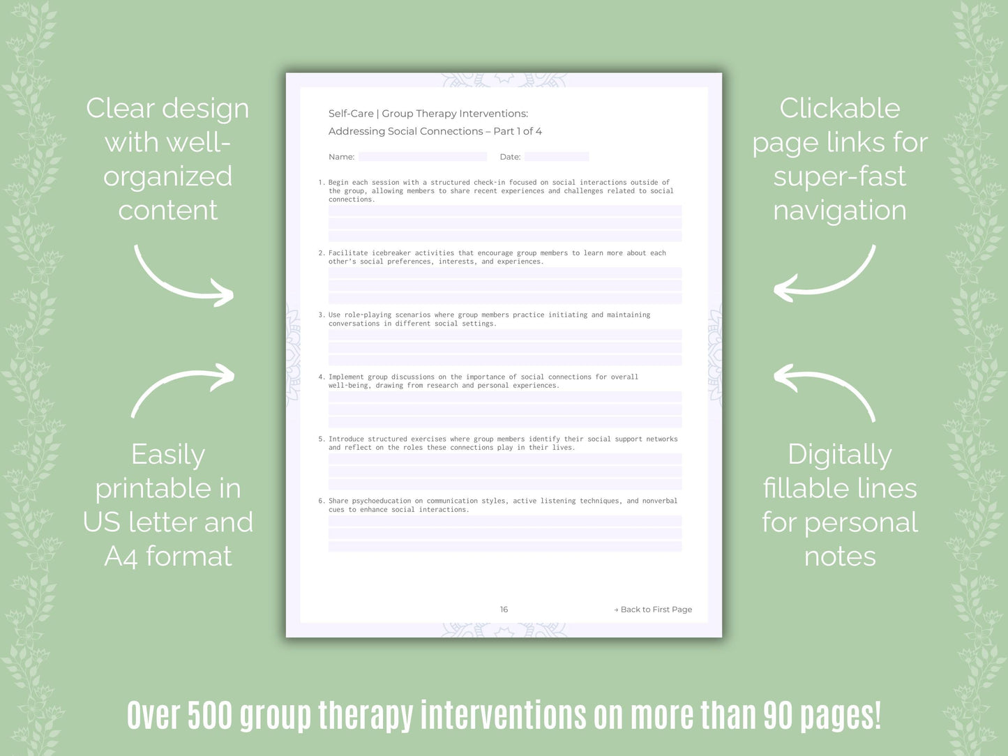 Self-Care Group Therapy Counseling Templates