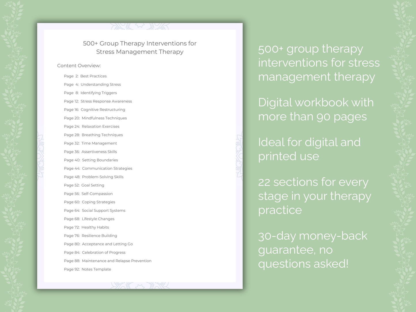 Stress Management Group Therapy Therapist Worksheets