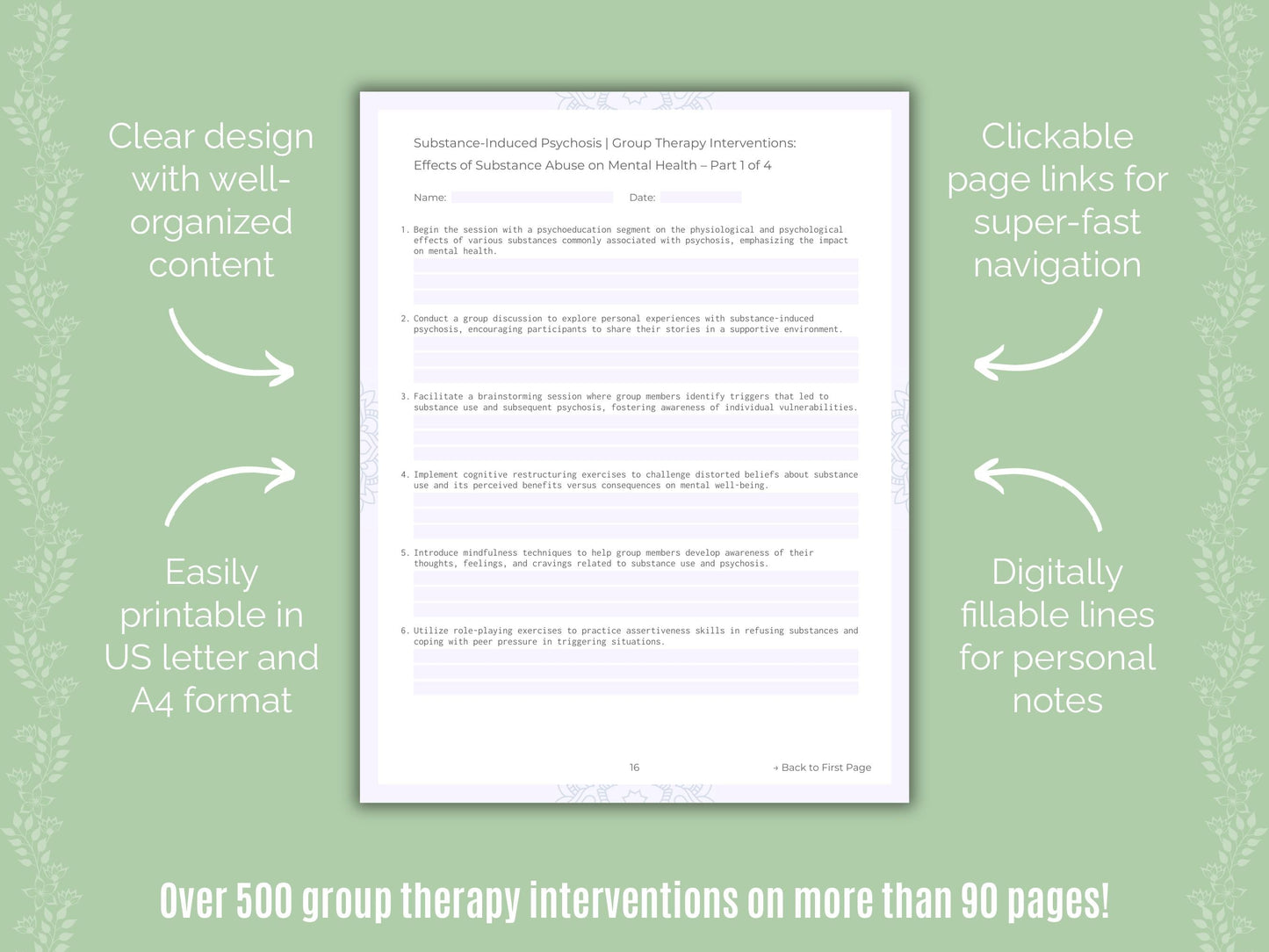 Substance-Induced Psychosis Group Therapy Counseling Templates