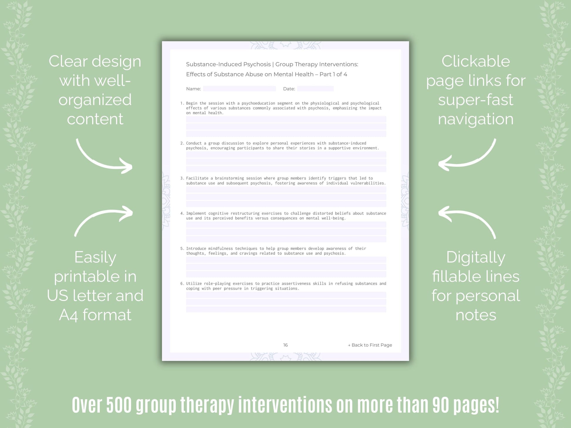 Substance-Induced Psychosis Group Therapy Counseling Templates