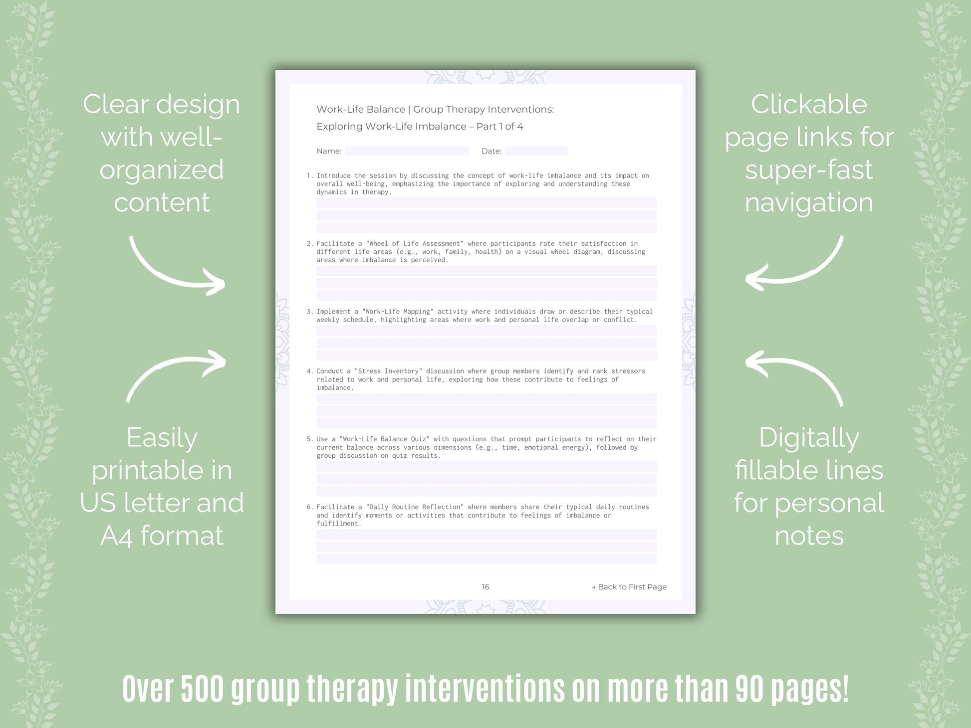 Work-Life Balance Group Therapy Counseling Templates