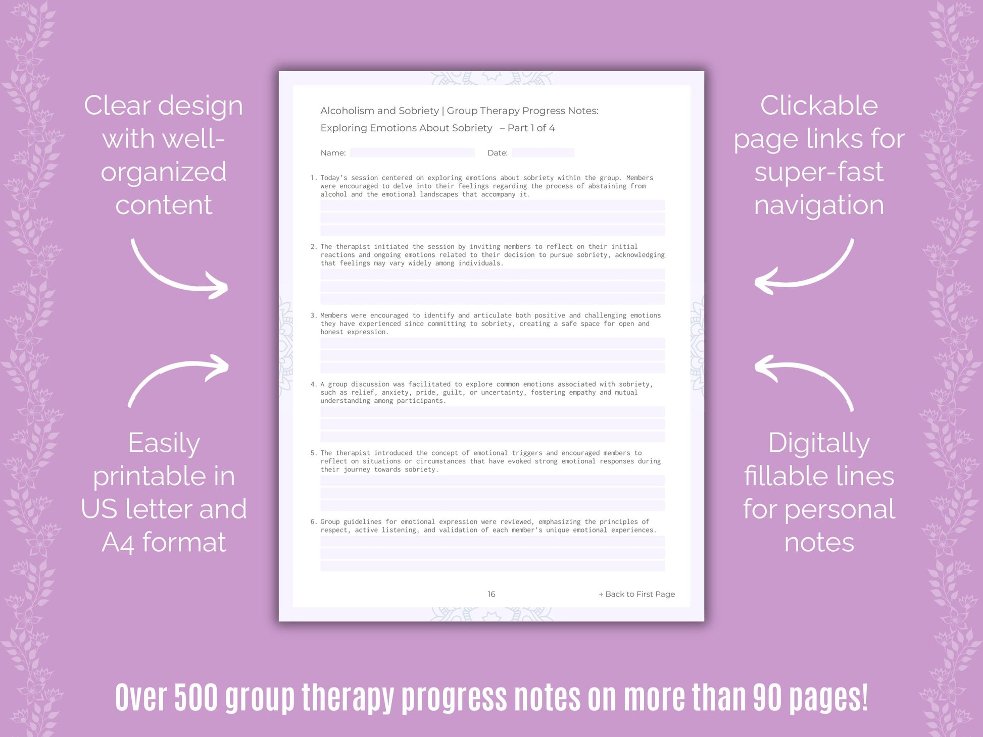 Alcoholism and Sobriety Group Therapy Counseling Templates