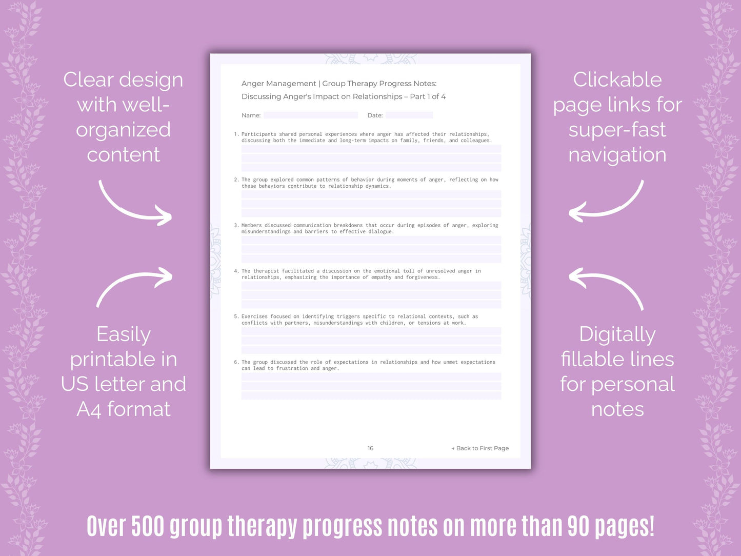 Anger Management Group Therapy Counseling Templates