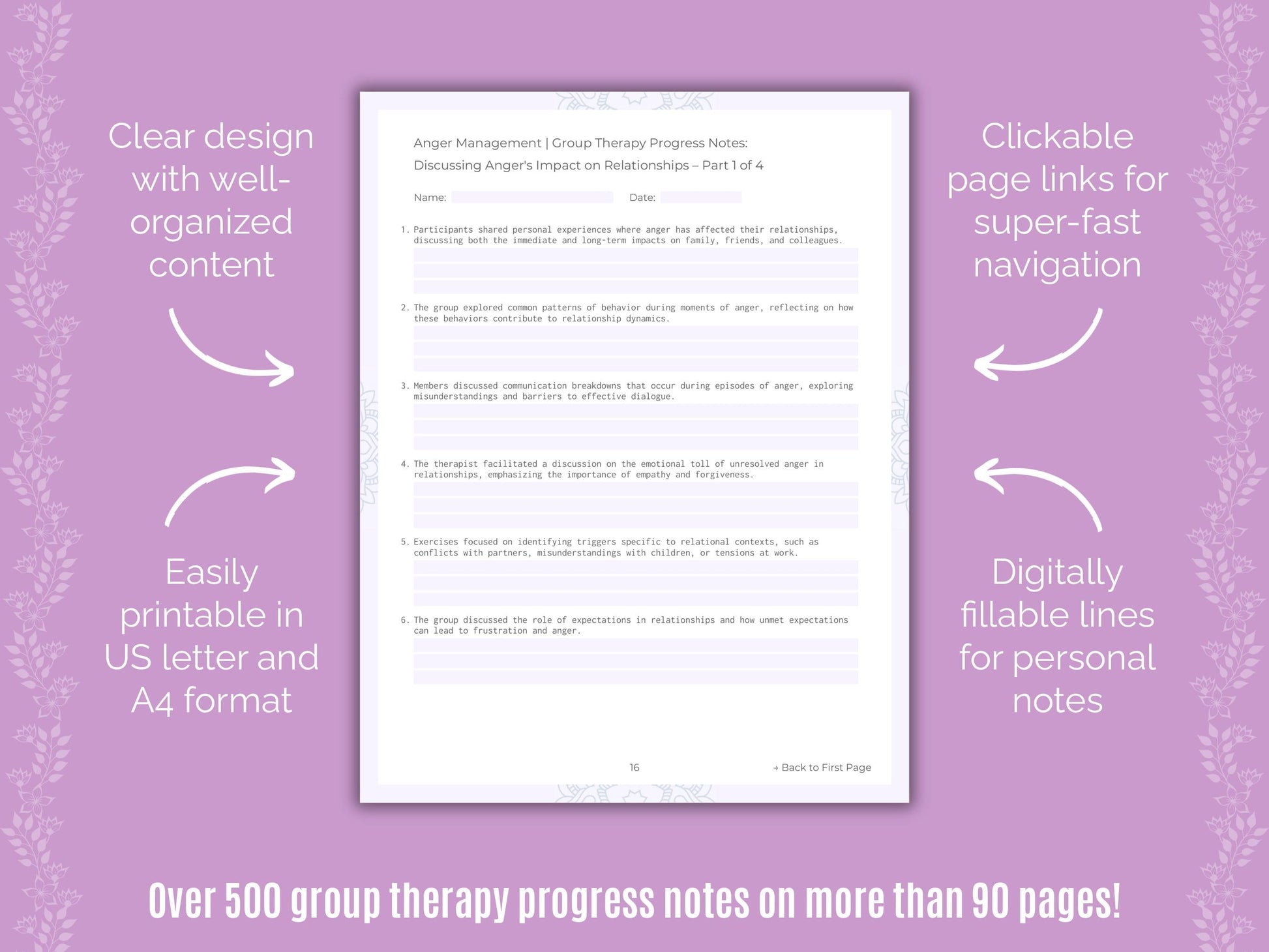 Anger Management Group Therapy Counseling Templates