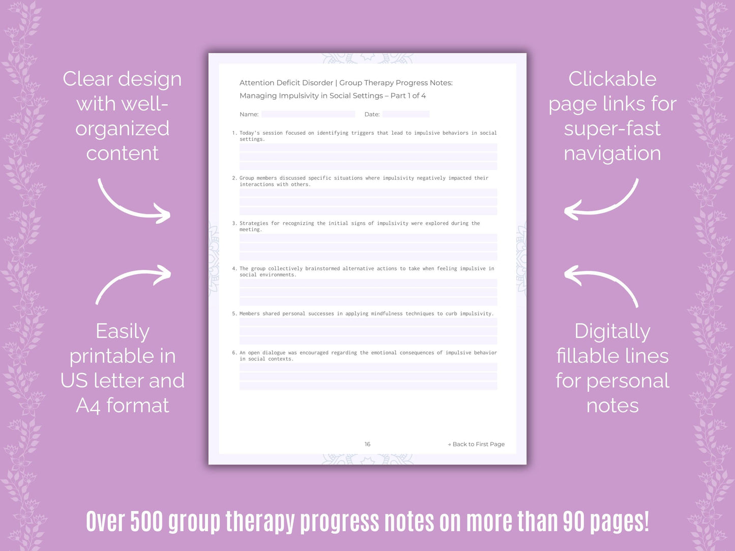 Attention Deficit Disorder (ADD) Group Therapy Counseling Templates