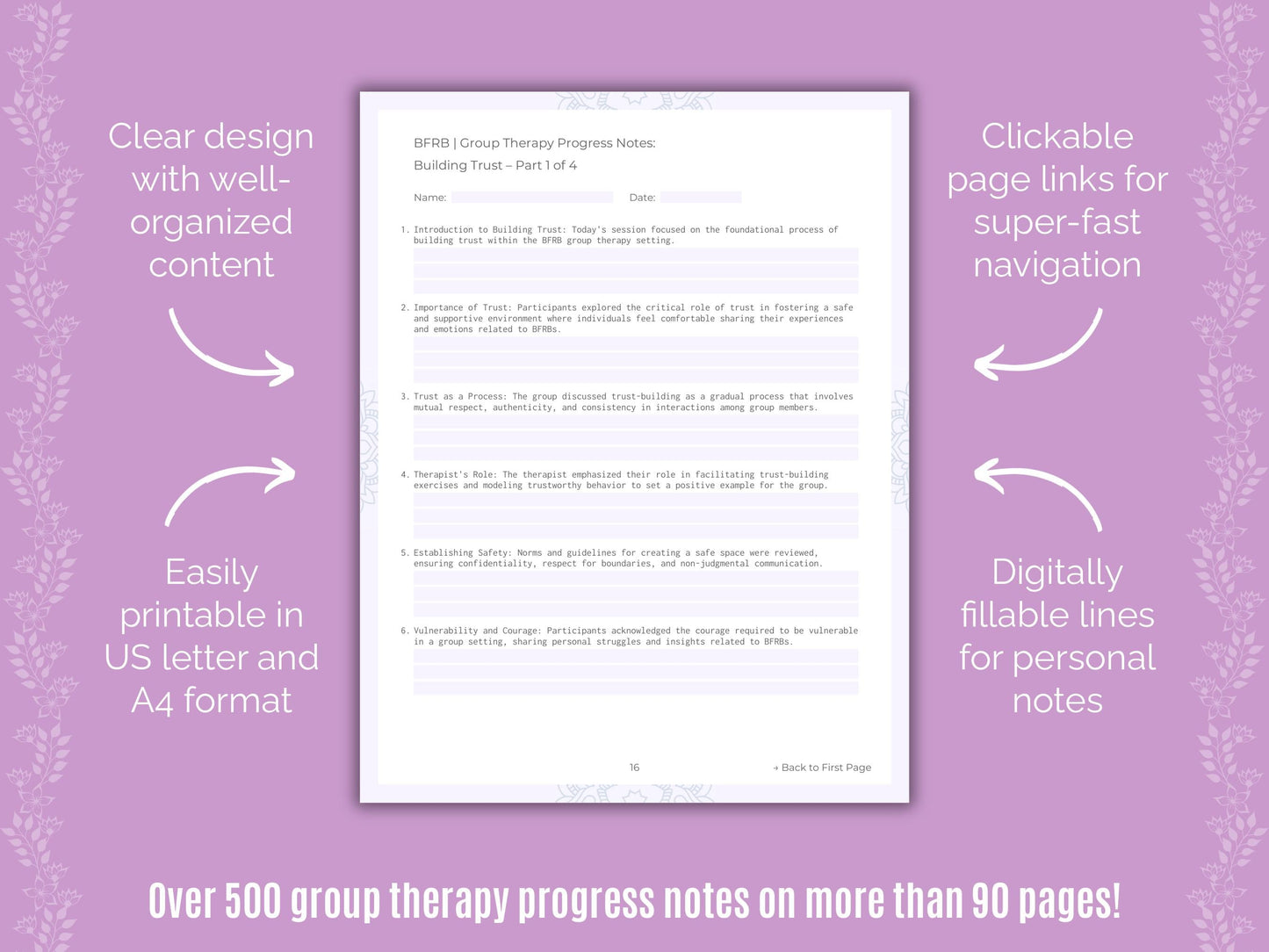 Body-Focused Repetitive Behavior (BFRB) Group Therapy Counseling Templates