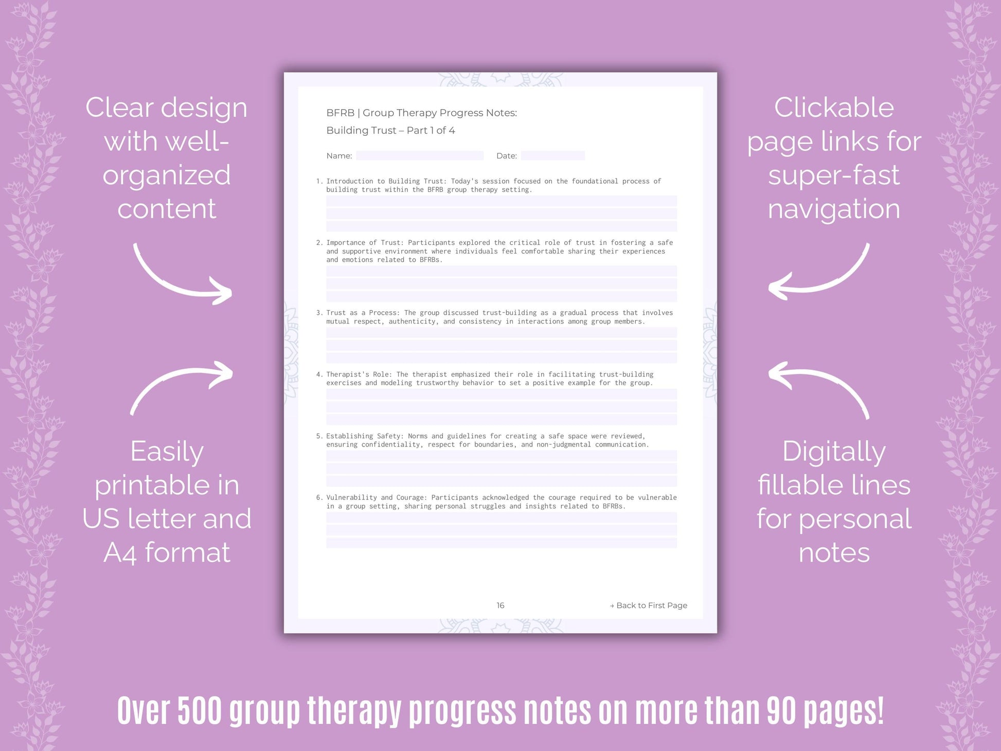 Body-Focused Repetitive Behavior (BFRB) Group Therapy Counseling Templates