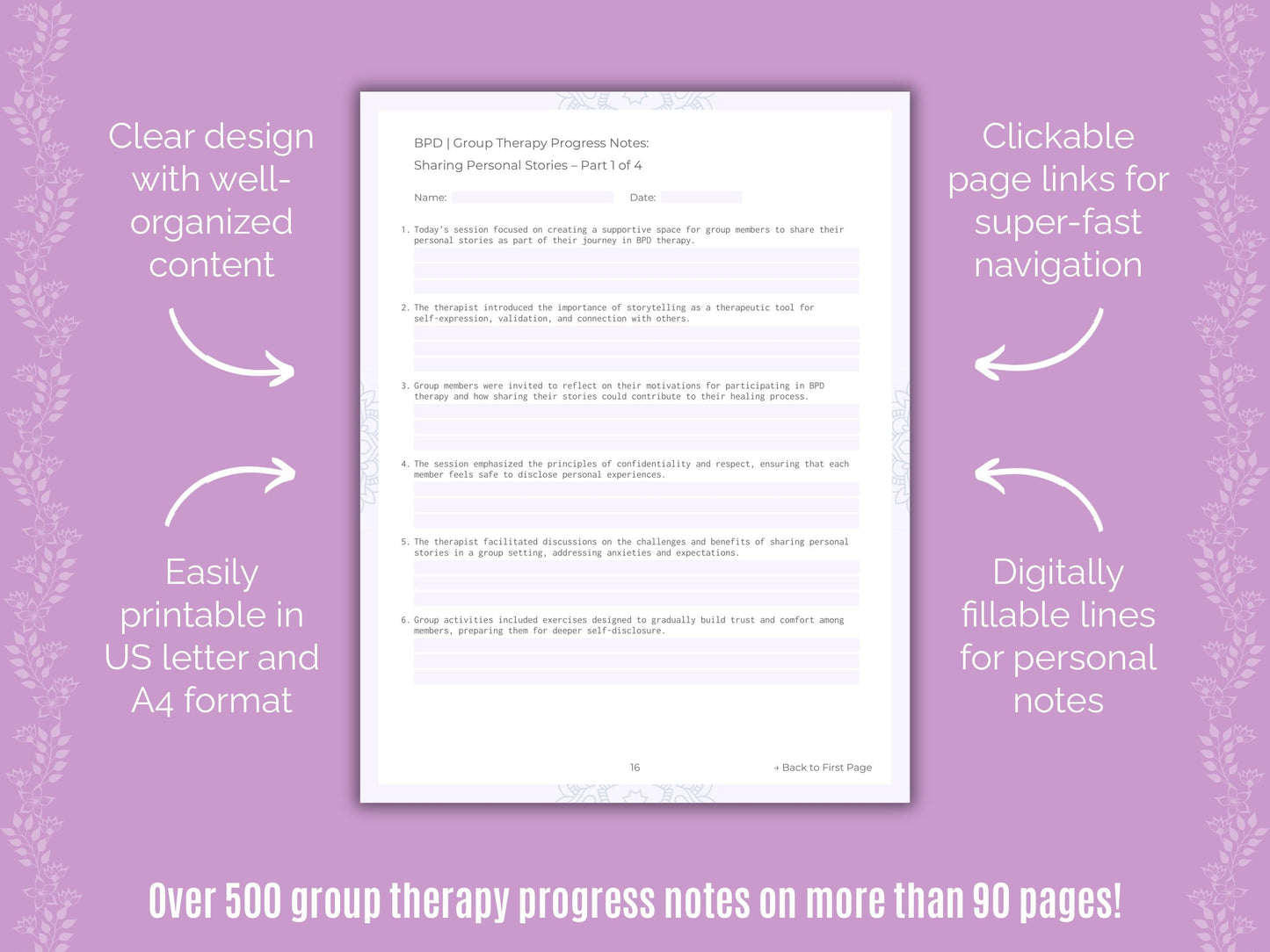 Borderline Personality Disorder (BPD) Group Therapy Counseling Templates