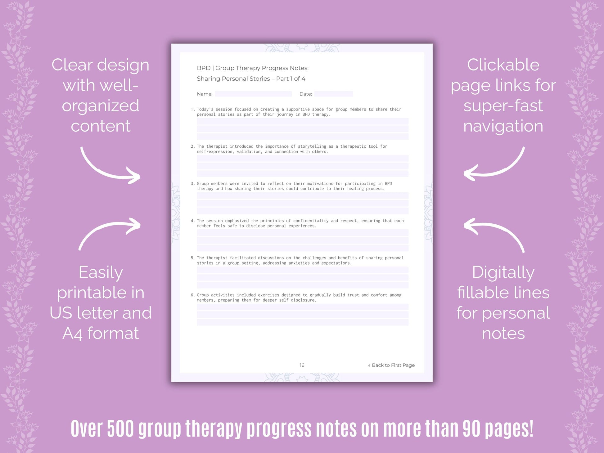 Borderline Personality Disorder (BPD) Group Therapy Counseling Templates